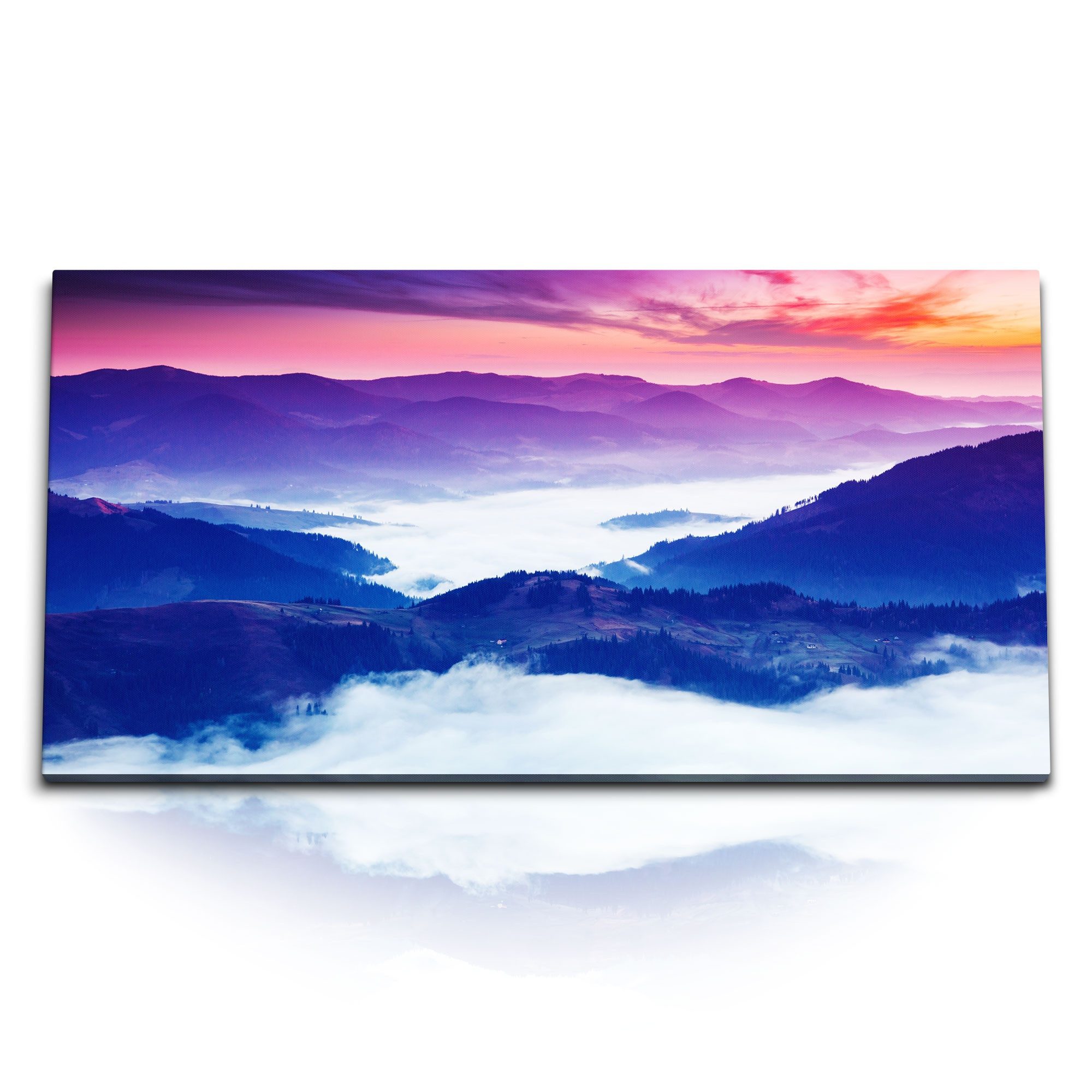 Leinwandbild Kunstdruck Bilder 120x60cm Blaue Berge Berglandschaft Sonnenuntergang