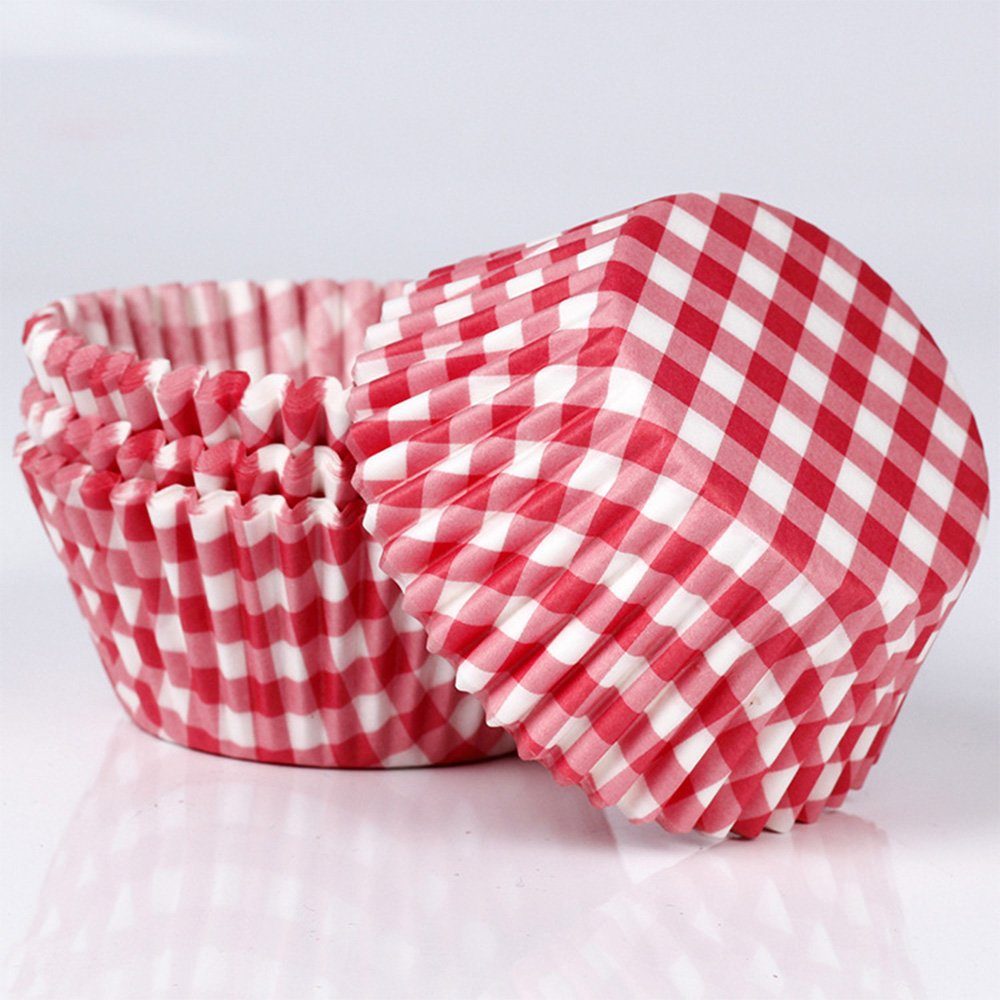 HIBNOPN Muffinform rot (100-tlg) 100 Papier-Backförmchen, Stück, karierte, weiß Cupcake-Förmchen