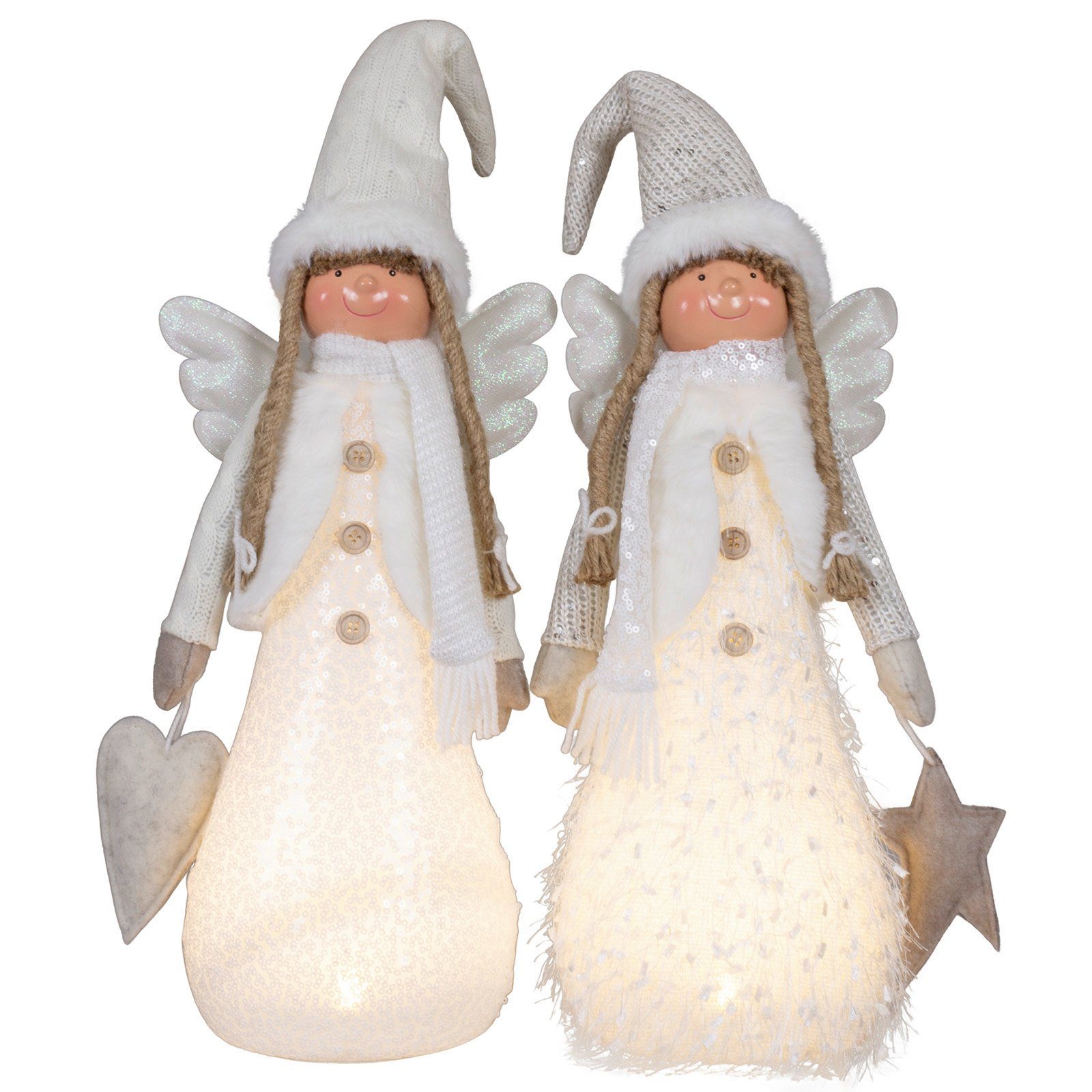 Christmas Paradise Weihnachtsfigur Dekofigur Engel 44cm (59cm) mit LED, (Dekofiguren, 2 St., im Set), Weihnachten, silber-weiß