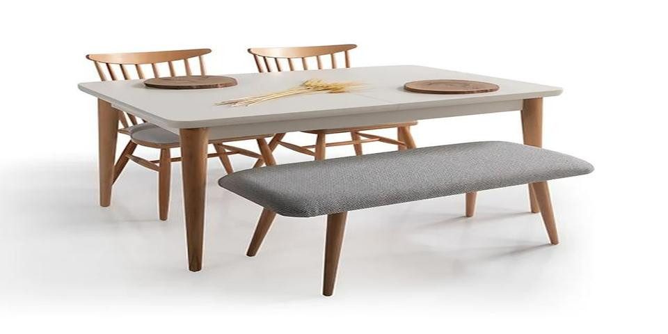 JVmoebel Bank Polsterbank in Grau mit Holzoptik für Esszimmer und Küche (1-St., Bank), Made in Europa