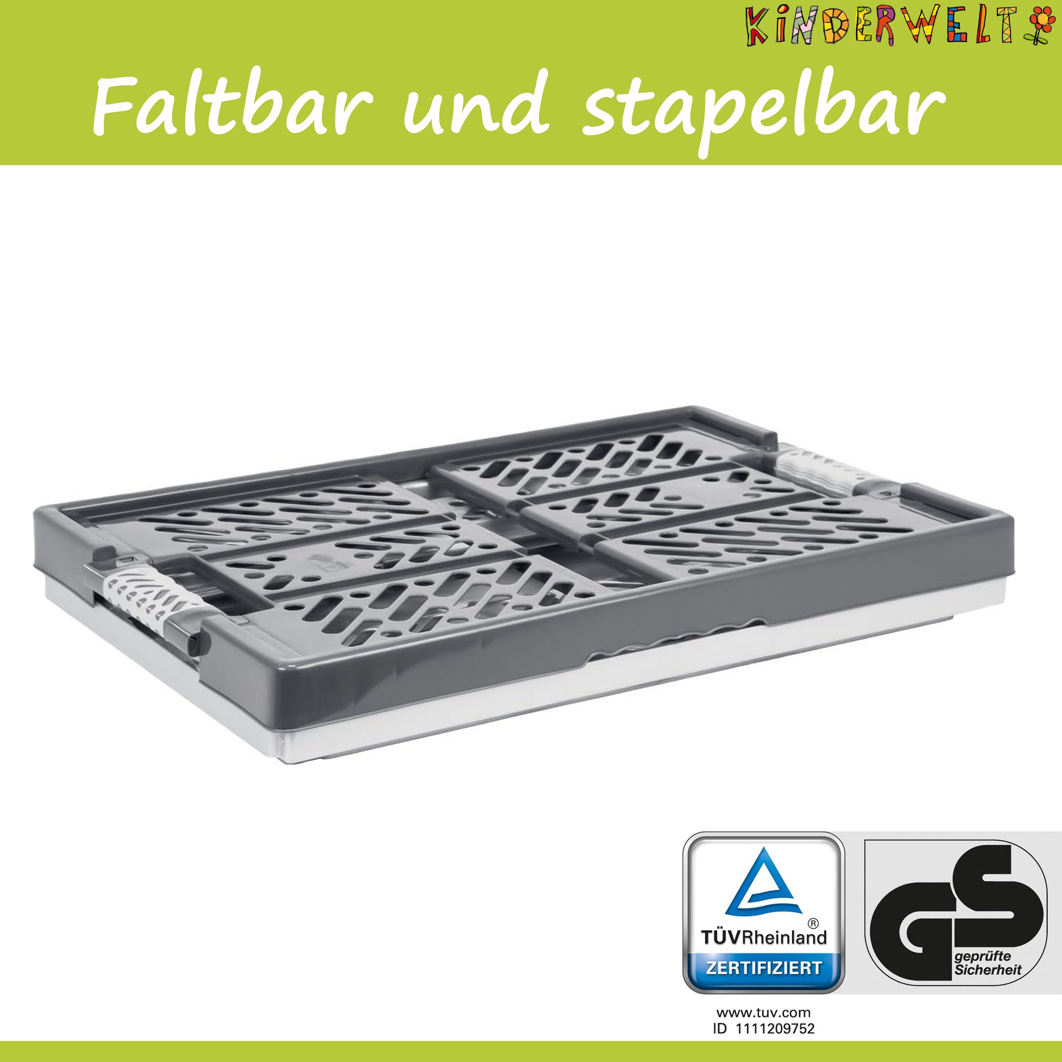 KiNDERWELT Klappbox 4 x stabile Klappbox silber mit Soft-Touch Griffen