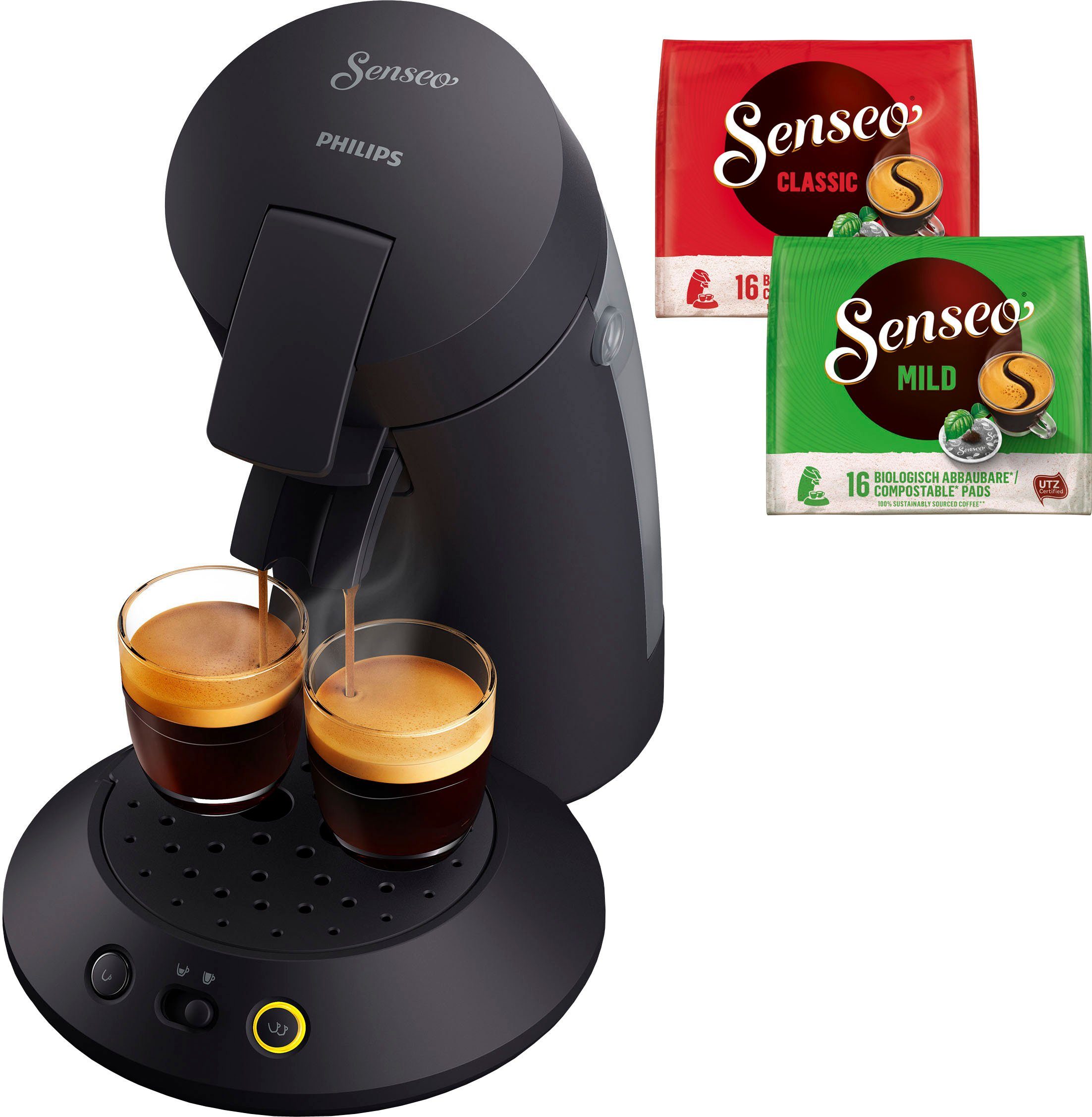 Philips Senseo Kaffeepadmaschine 2 Original recyceltem und 28% mattschwarz CSA Plus Plastik Kaffeespezialitäten, 210/60, mit aus