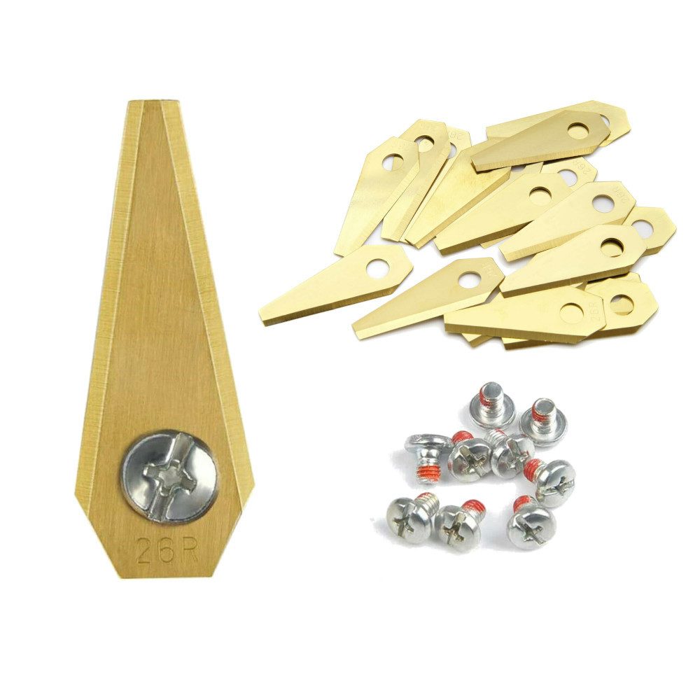 Trade-Shop Mährobotermesser (12 Stück) passend für Bosch Indego 1000 Connect, Indego M+ 700, Material: Titan, Farbe: Gold, beidsetig scharf, 49mm lang / 1mm Höhe
