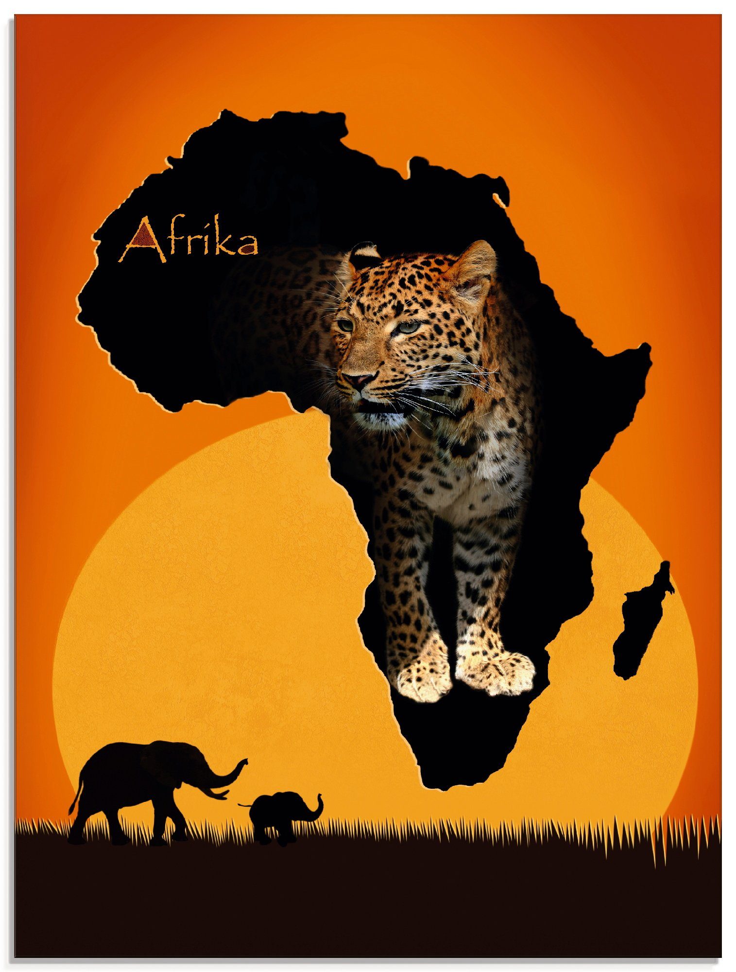 (1 Wildtiere Afrika der Größen verschiedenen St), Kontinent, Glasbild Artland in schwarze