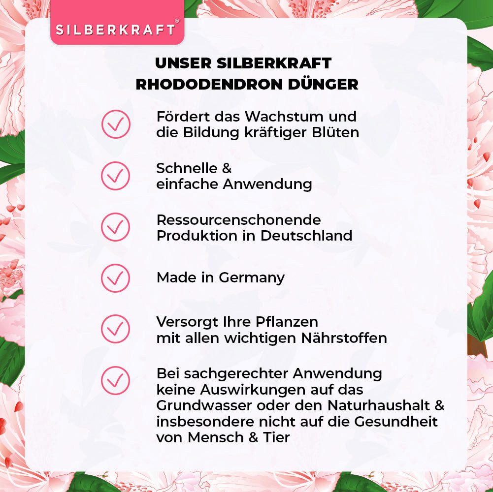 Silberkraft Pflanzenstärkungsmittel Rhododendron Dünger - Mineralischer NPK Flüssigdünger mit Stickstoff, 1 L, Spezialdünger für Rhododendren, Azaleen, Hortensien & Kamelien, Für kräftige Wurzeln, sattes Blattgrün & reiche Blütenbildung