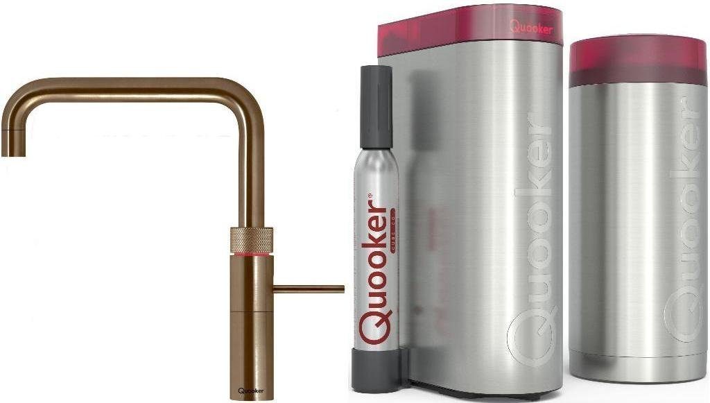 QUOOKER Küchenarmatur QUOOKER FUSION SQUARE Messing Combi B mit CUBE 2 (22FSPTNCUBE) (2-St) 100°C Kochendwasserhahn mit Trinkwassersystem