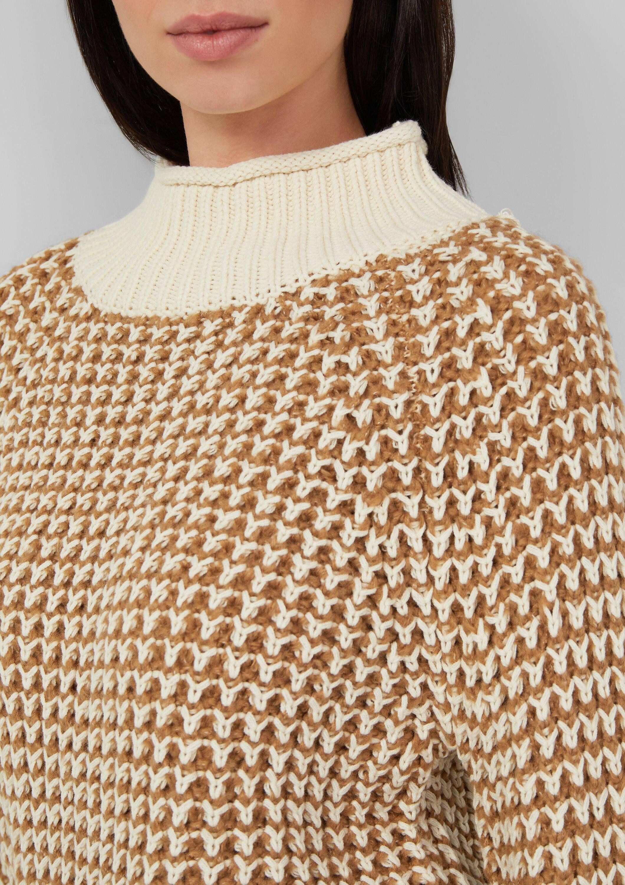 s.Oliver Longpullover Strickpullover Gemusterter Strickpullover mit Stehkragen im Relaxed Fit