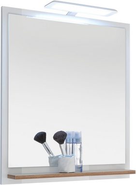 Saphir Badspiegel Quickset 923 Spiegel 60 cm breit mit Ablage, Flächenspiegel Weiß Glanz, Riviera Eiche quer Nachbildung
