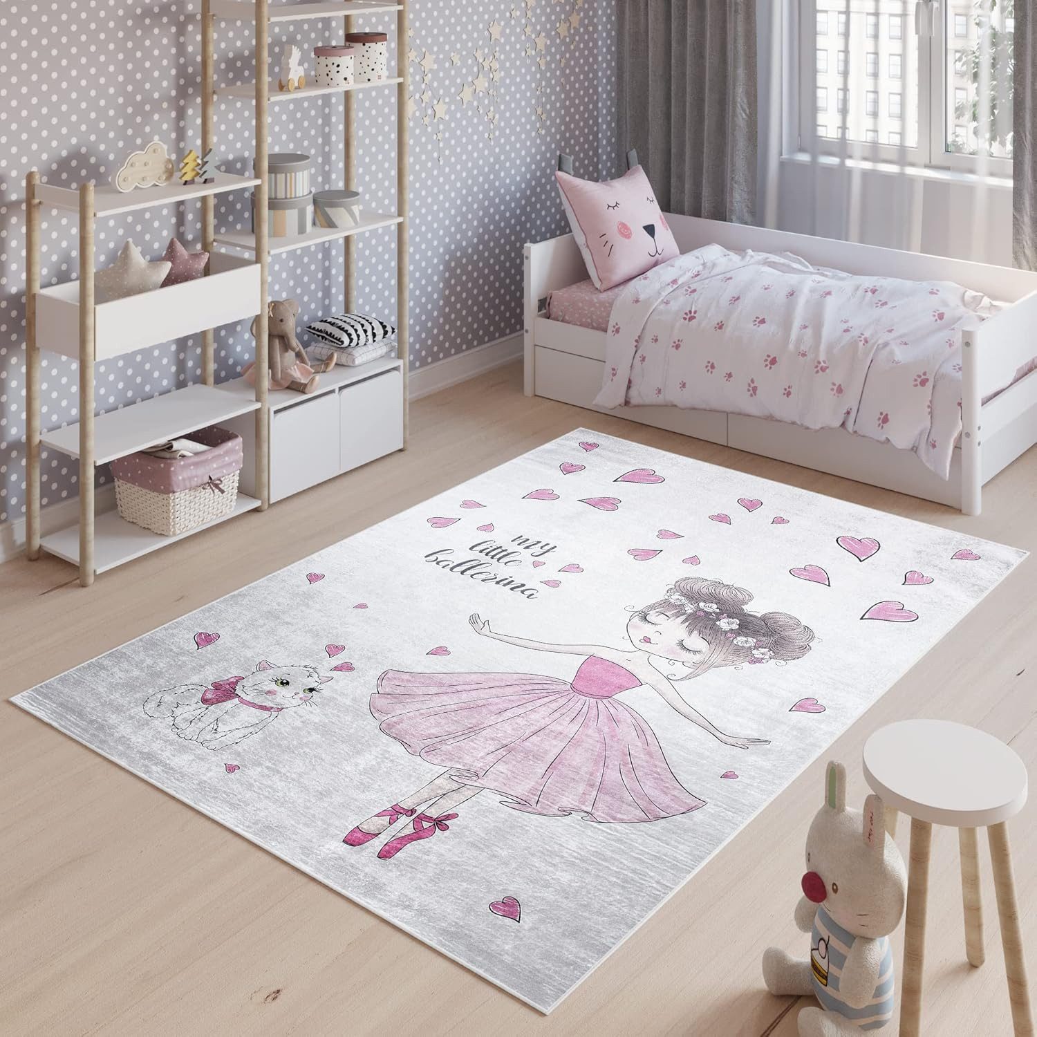 TEPPIA Kinderteppich Teppia 2701 Kinderteppich Rosa Ballerina Herz