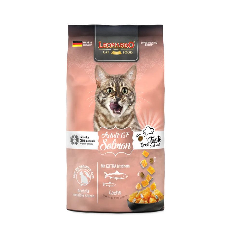Leonardo Catfood Adult GF Salmon - getreidefreies Trockenfutter mit Lachs, Trockenfutter für: Katzen