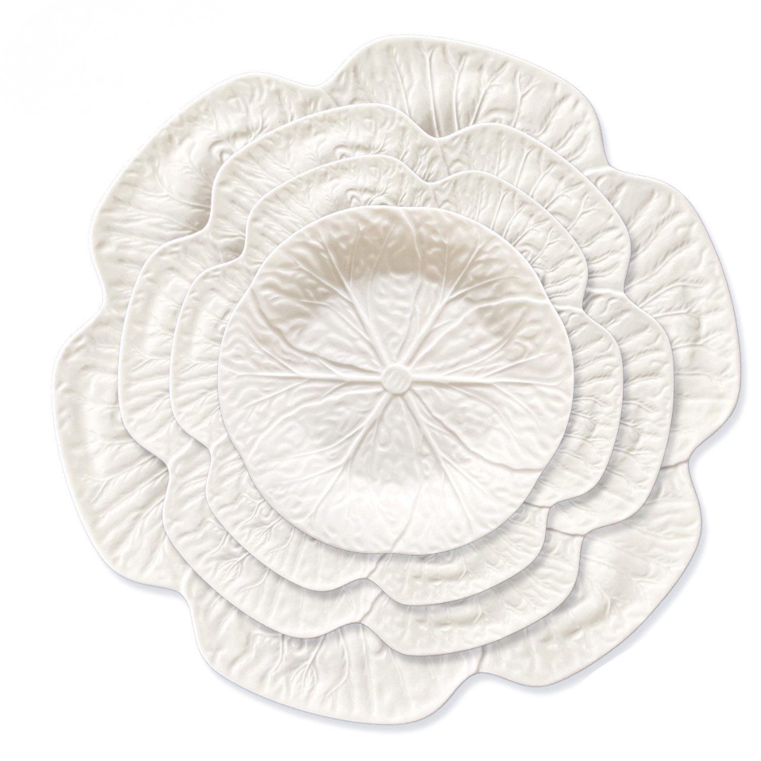 Quality Elegance Teller-Set Luxus Porzellan Tafelset 4-tlg Weiß Blatt Design (4-tlg), 1 Personen, 33cm, 26,8cm, 21,7cm, 16,5cm