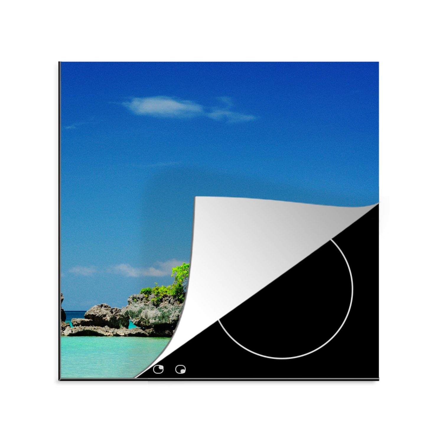 Arbeitsplatte Klares vor Boracay, Herdblende-/Abdeckplatte der tlg), Insel MuchoWow für 78x78 Ceranfeldabdeckung, Vinyl, küche blaues Wasser cm, (1