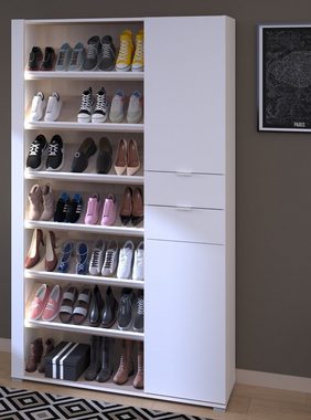 Parisot Schuhschrank Shoesing (in weiß mit Eiche, 110 x 186 cm, ca. 28 Paar Schuhe) inklusive LED Beleuchtung