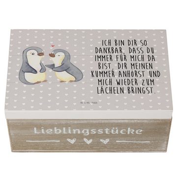 Mr. & Mrs. Panda Dekokiste 19 x 12 cm Pinguine trösten - Grau Pastell - Geschenk, Kiste, Heirate (1 St), Hochwertiges Holzfaser