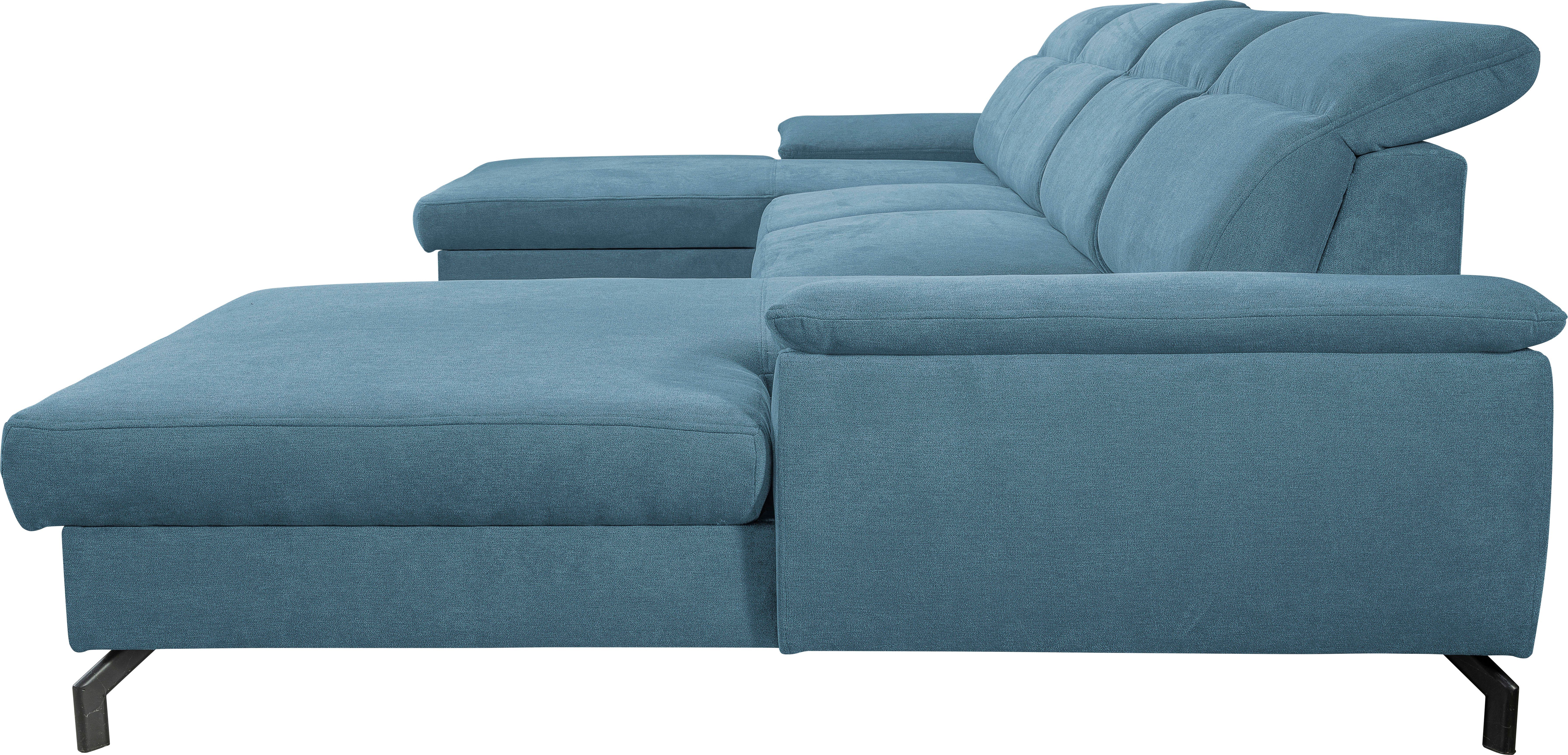 Schlaffunktion, | Hellblau Slavio, Hellblau Hellblau | Kopfteile Bettkasten, mit Modernes Wohnlandschaft verstellbar WERK2 U-Sofa