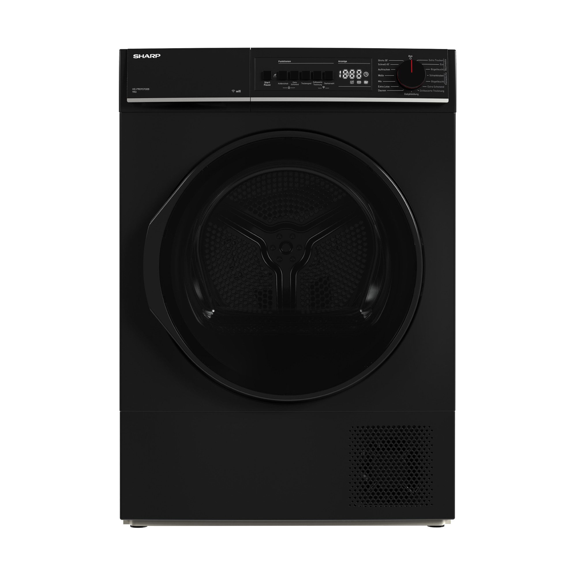 Sharp Wärmepumpentrockner KD-PRO9S7GBB-DE, Programmknebel und SoftTouch-Bedienung mit LED-Display