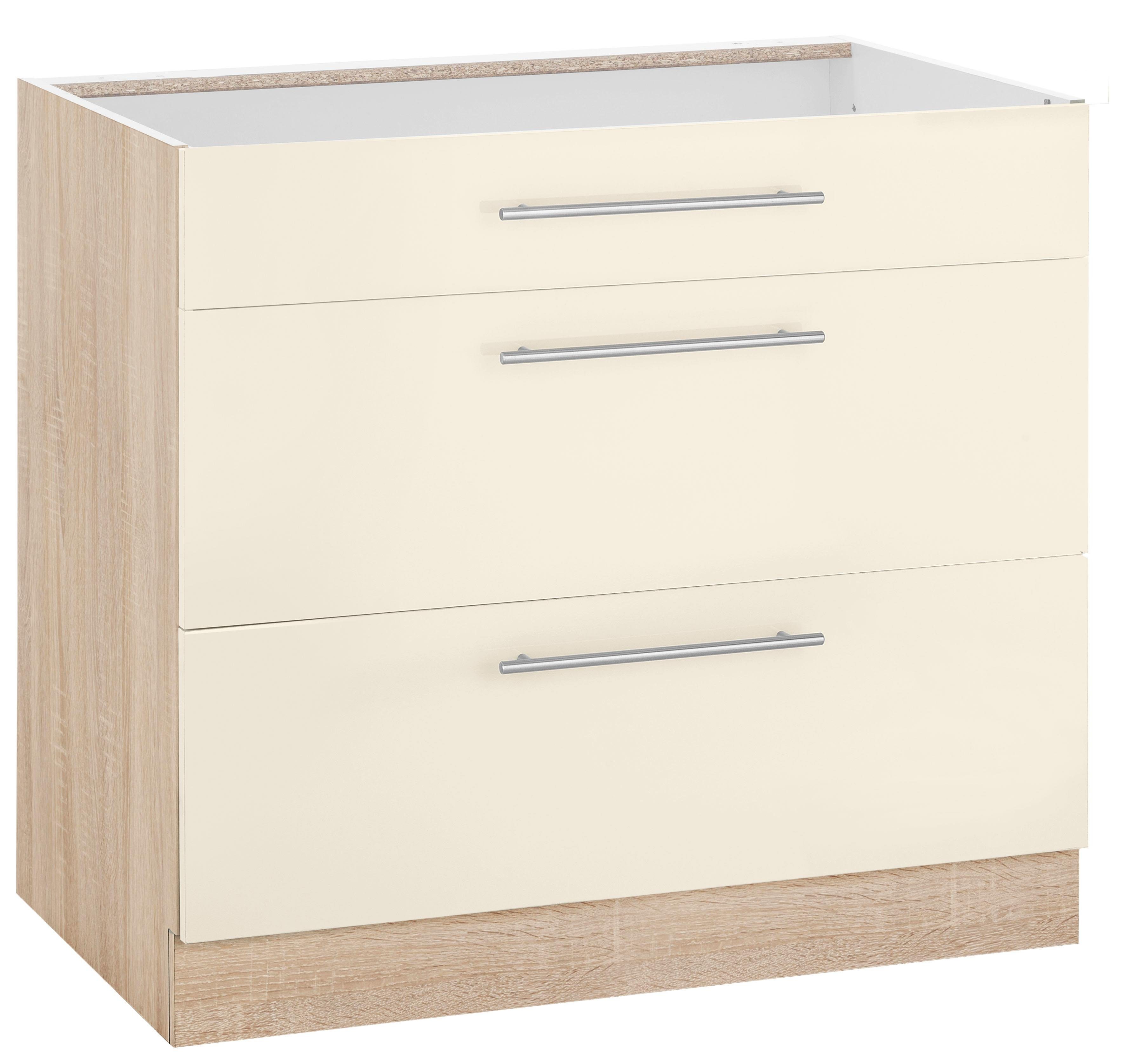 wiho Küchen Unterschrank Flexi2, Breite 90 cm, Soft-Close Funktion 1 Schubkasten, 2 Auszüge