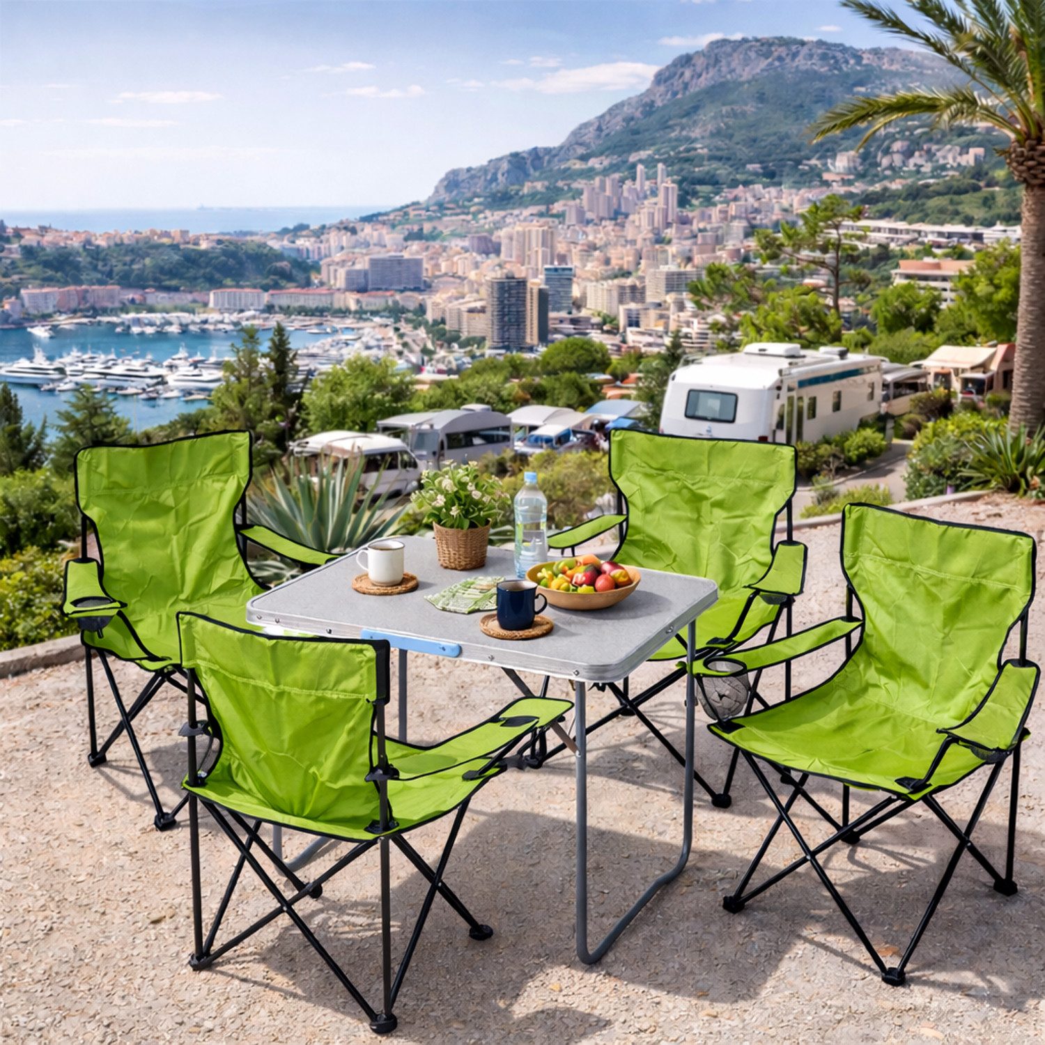 Mojawo Essgruppe 5-teiliges Campingmöbel Set limegrün Tisch 80x60x68cm + Campingstühle, Esstisch mit Stühlen