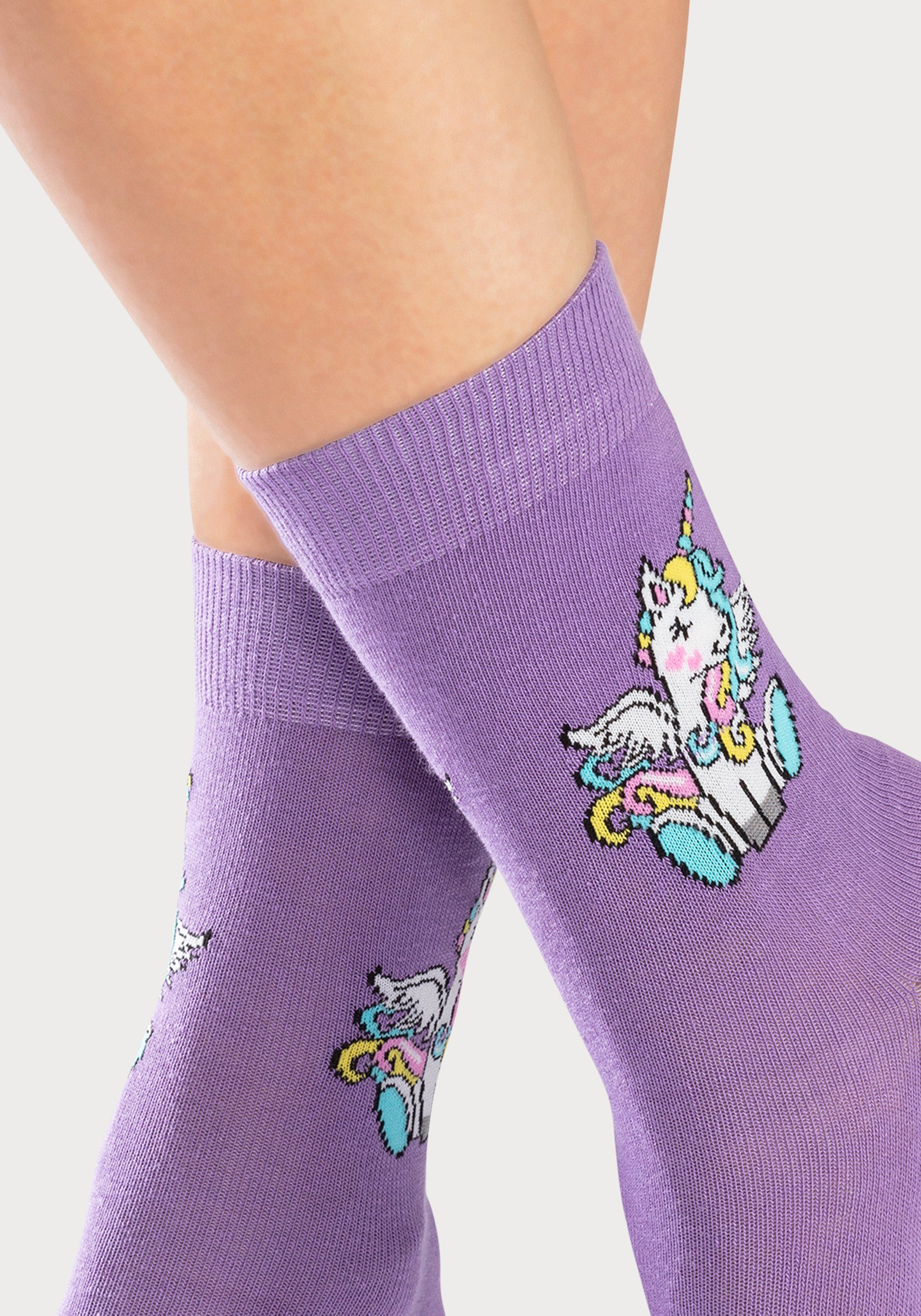 H.I.S Basicsocken (Packung, 4-Paar) mit Einhorn Motiven