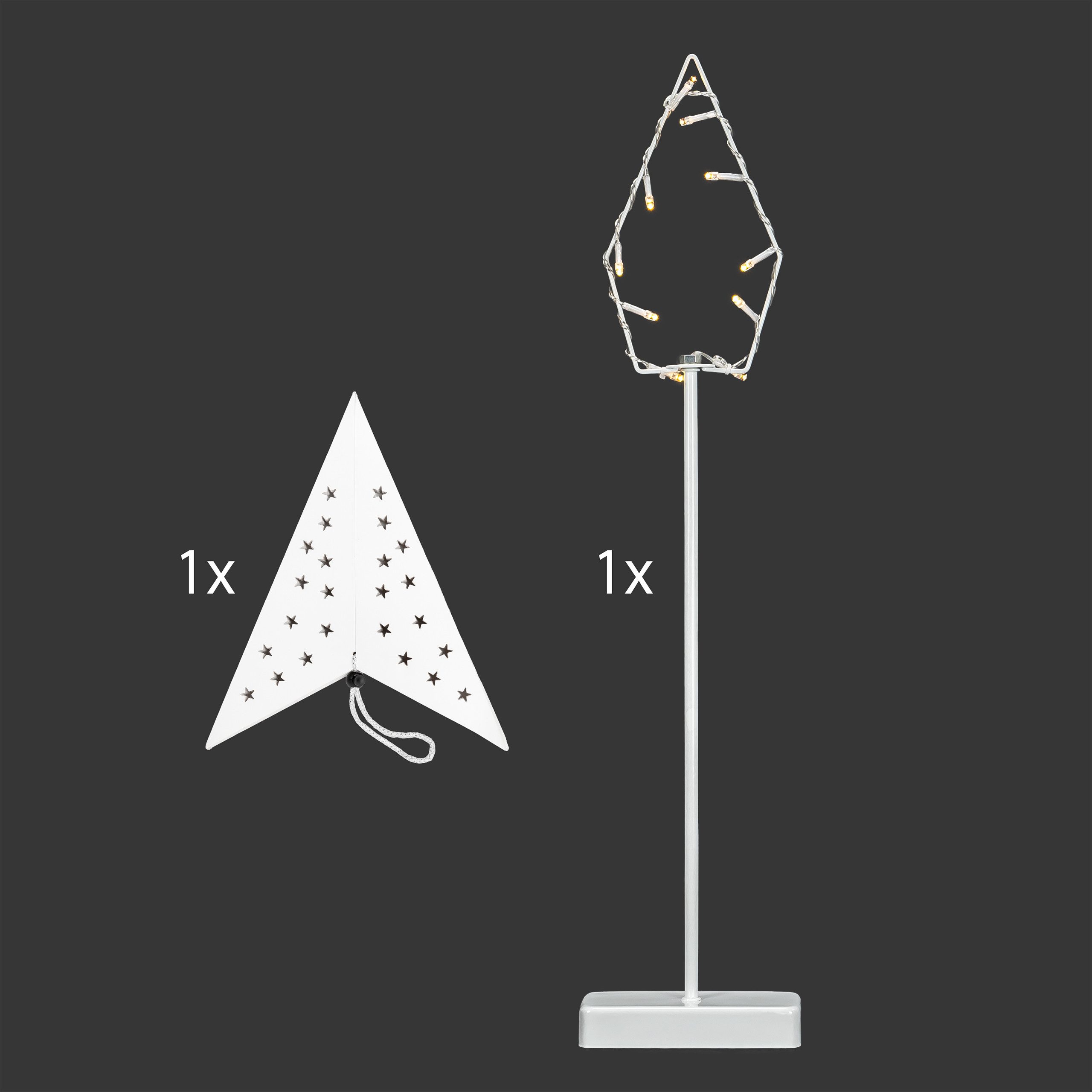 IC Winterworld LED Tischleuchte LED Tischleuchte mit Sternen-Lampenschirm und Metallfuß, Ø 60 cm, LED fest integriert, ca. 75 cm hoch, 6/18 Stunden Timer, batteriebetrieben, weiß