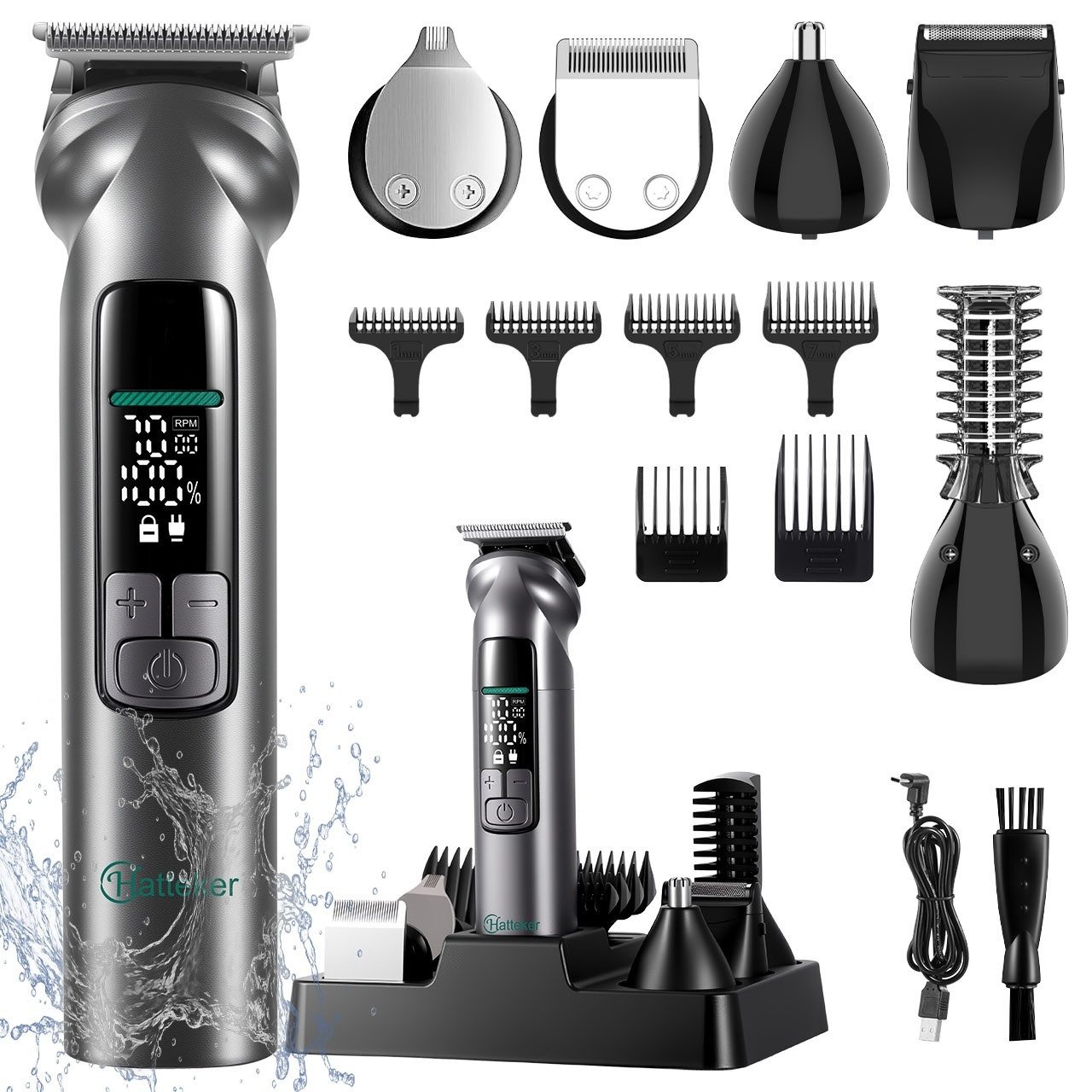 HATTEKER Bartschneider HT-820, Haarschneider Körperhaartrimmer, Multigroomer Herren 6-in-1