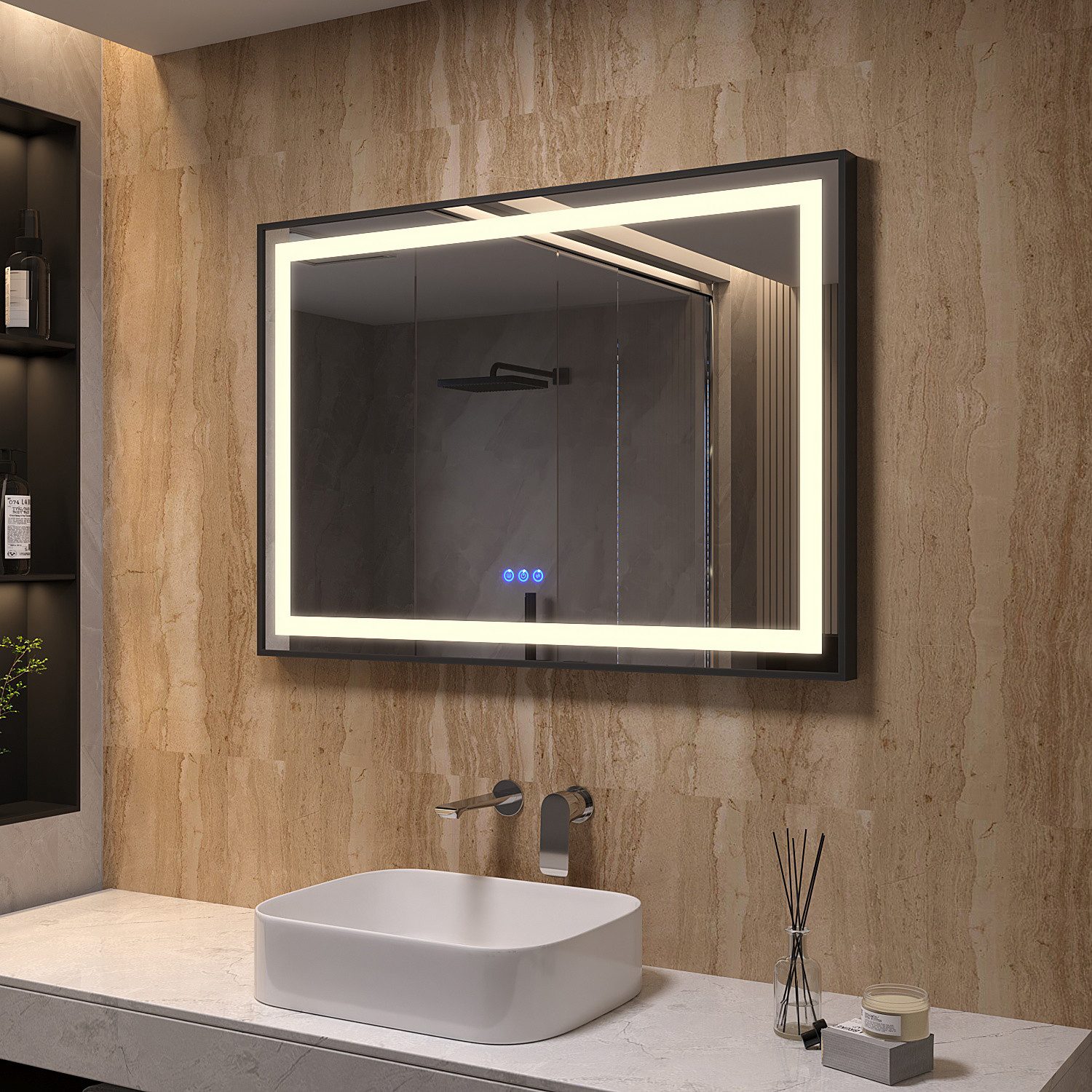 AQUABATOS Badspiegel LED Badspiegel IP44 mit Touchschalter Dimmbar Abgerundete/Scharfe Ecke (LED Badspiegel 160x70 140x70 100x70 cm mit Beleuchtung Lichtspiegel – Bild 2 von 5
