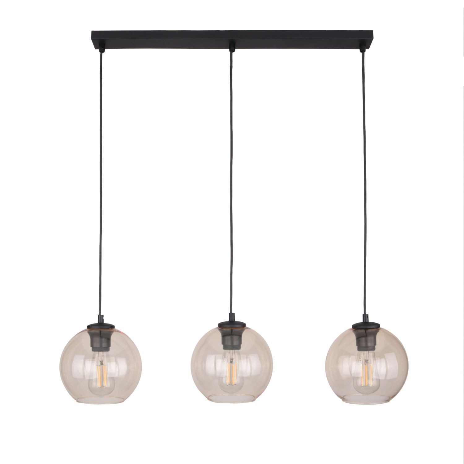 Licht-Erlebnisse Pendelleuchte KALETE, ohne Leuchtmittel, Metall Rauchglas E27 H: max. 100 cm Schwarz Bernstein 3-flammig