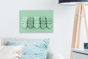 OneMillionCanvasses® Leinwandbild Mintgrüne Herzen, (1 St), Wandbild Leinwandbilder, Aufhängefertig, Wanddeko, 30x20 cm