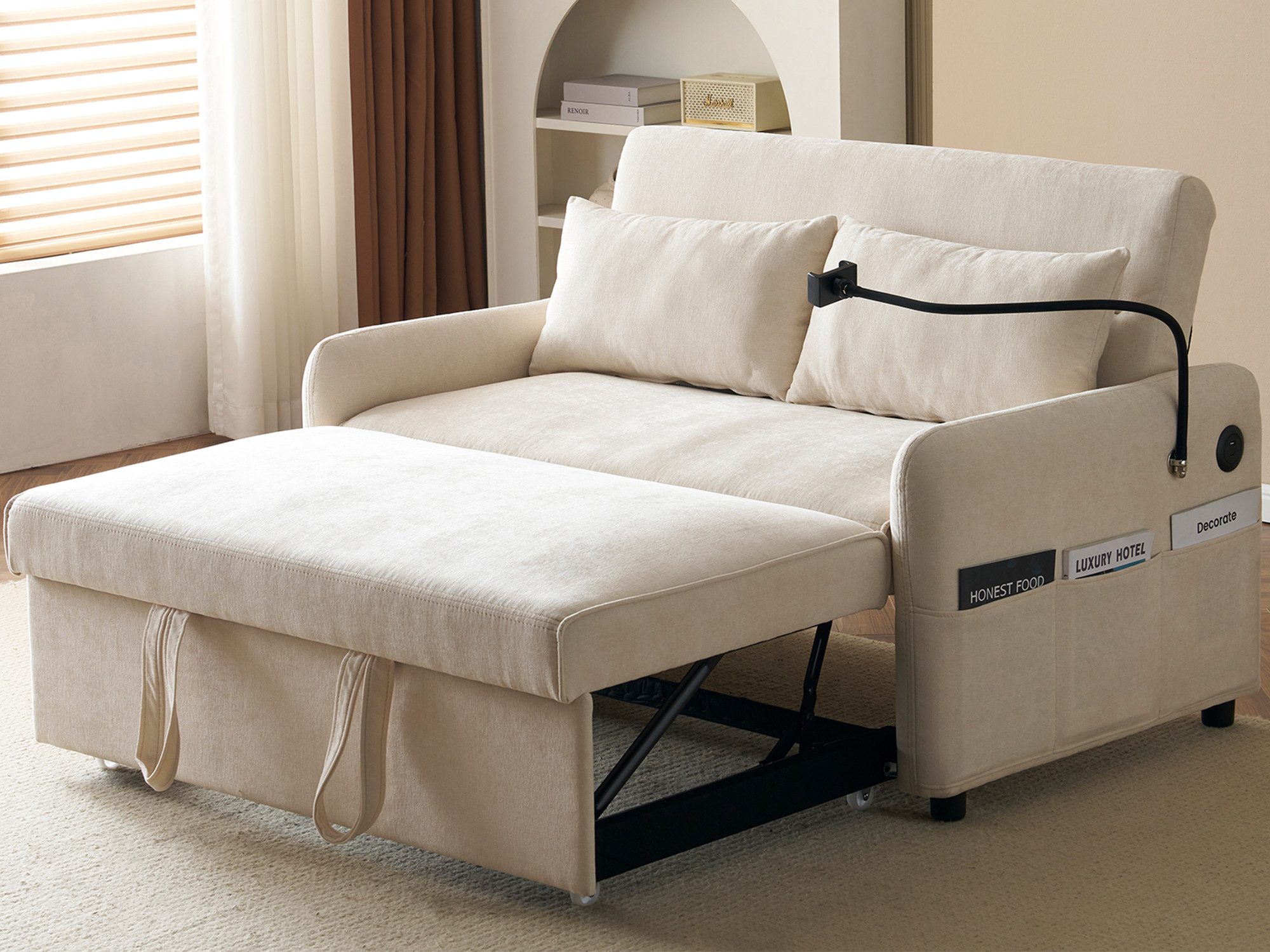 KLAM HOME Schlafsofa modernes Doppel-Klappschlafsofa Bettsofa mit Schlaffunktion Sofa, für Wohnzimmer und Schlafzimmer Rückenlehne bis 180° verstellbar