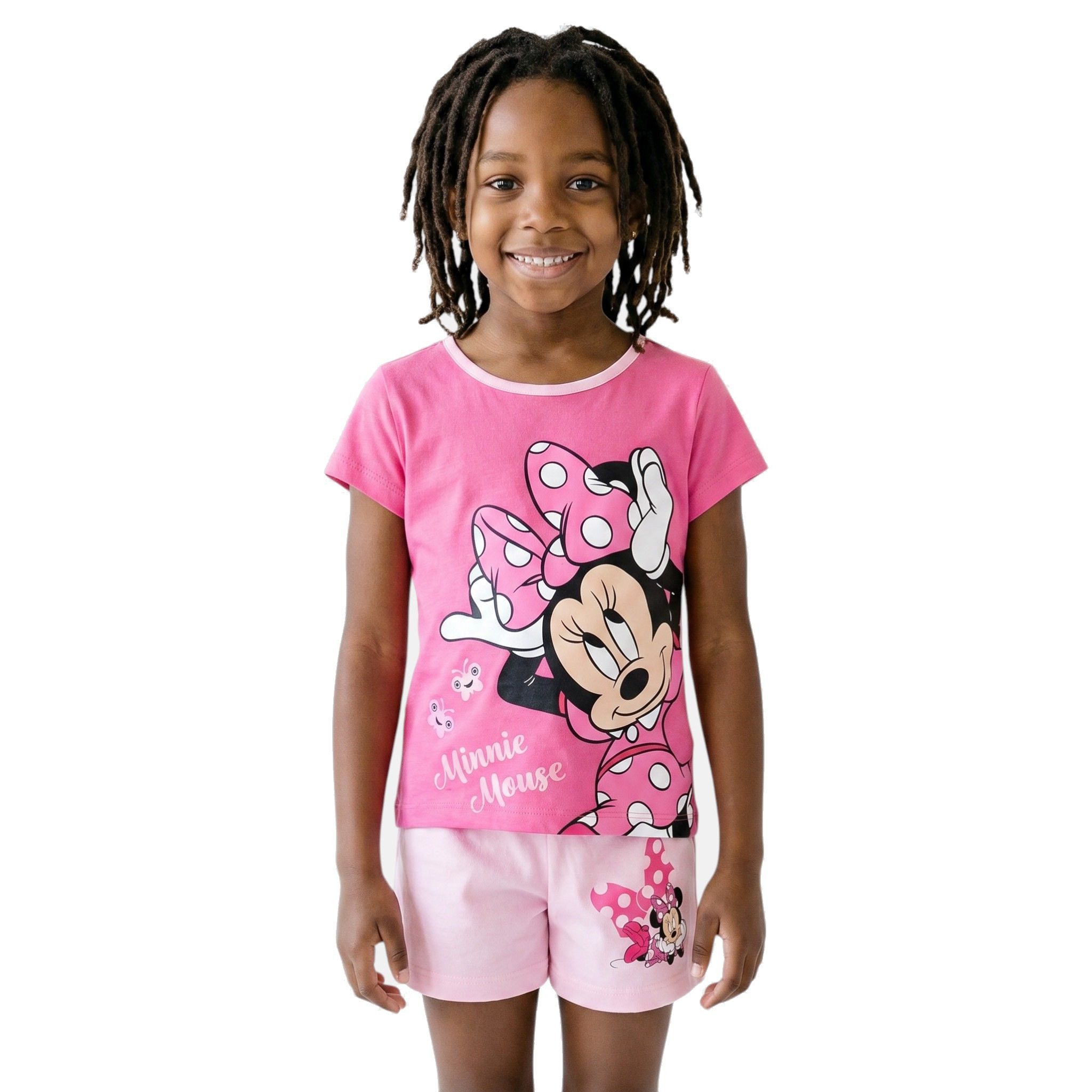 Disney Minnie Mouse Hose & Shorts Disney Minnie Mouse Set Mädchen Sommer Outfit Rosa Kurzarm (Set, Sommer Shorts + T-Shirt Mädchen) Sommer Kinderbekleidung Mädchen Set