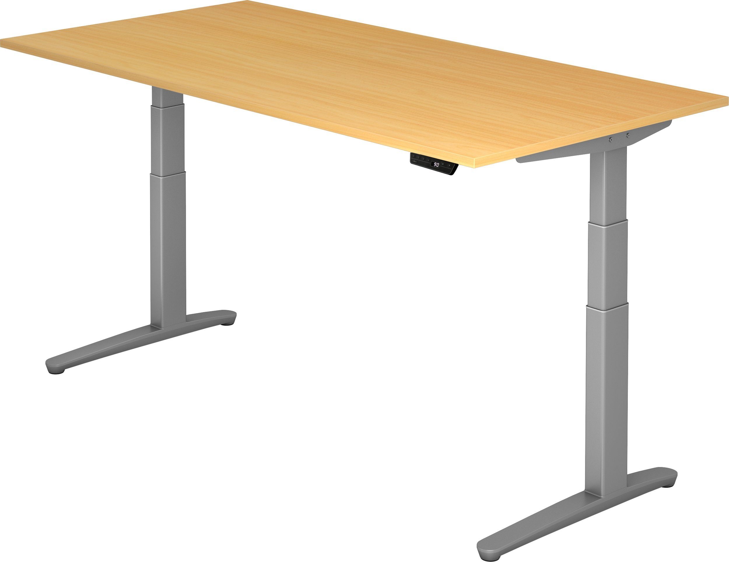 bümö Schreibtisch Schreibtisch elektrisch XBHM, Rechteck: 200 x 100 cm - Dekor: Buche - Gestell: Silber