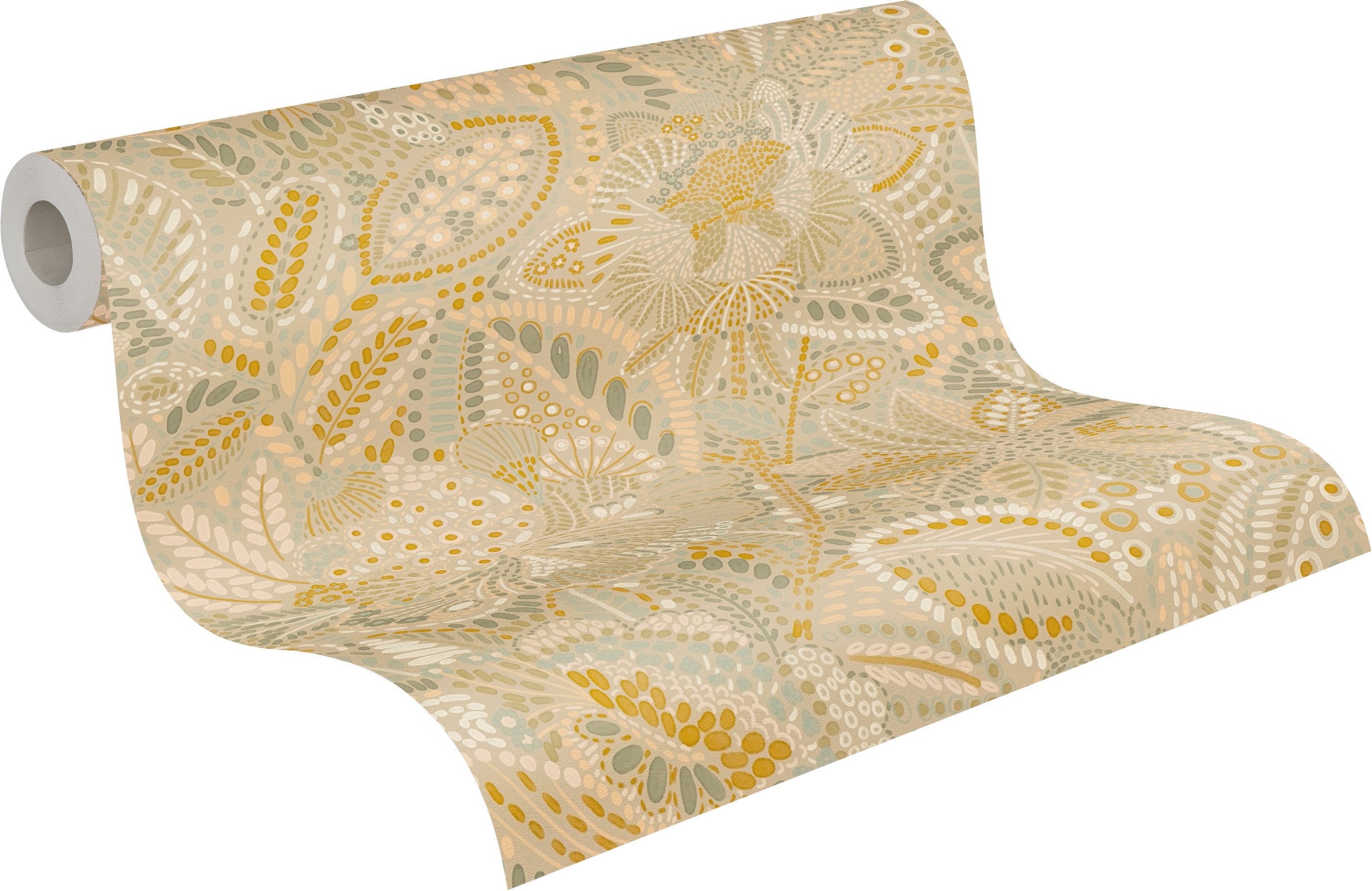 A.S. Création Vliestapete Cuba II Ethno Floral Jungle, leicht strukturiert, floral, tropisch, Retro, Auffälliges Ethno-Design mit kunstvollen floralen Elementen