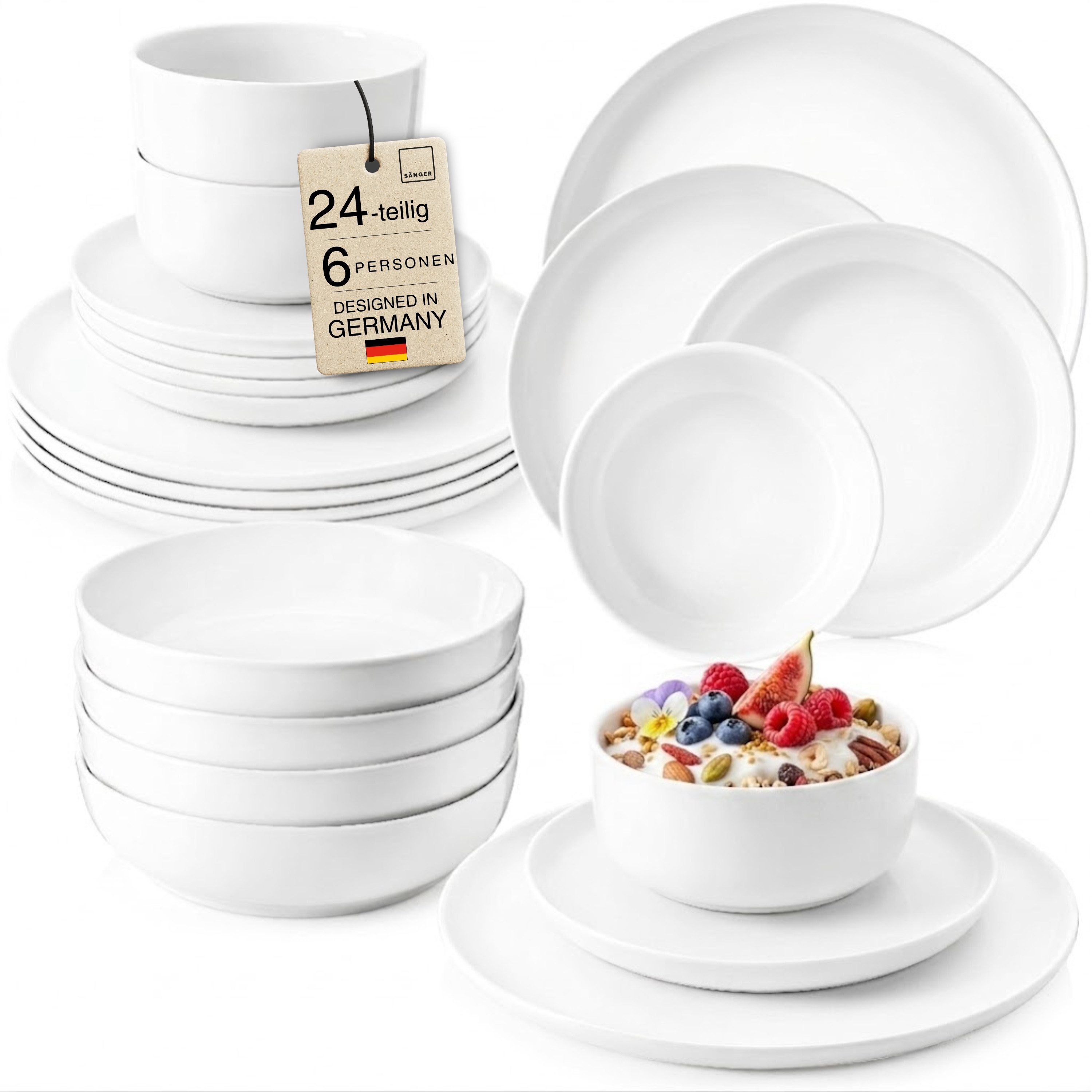 SÄNGER Tafelservice Marlo Geschirrset (24-tlg), 6 Personen, Porzellan, Marlo, Weiß, Premium Collection