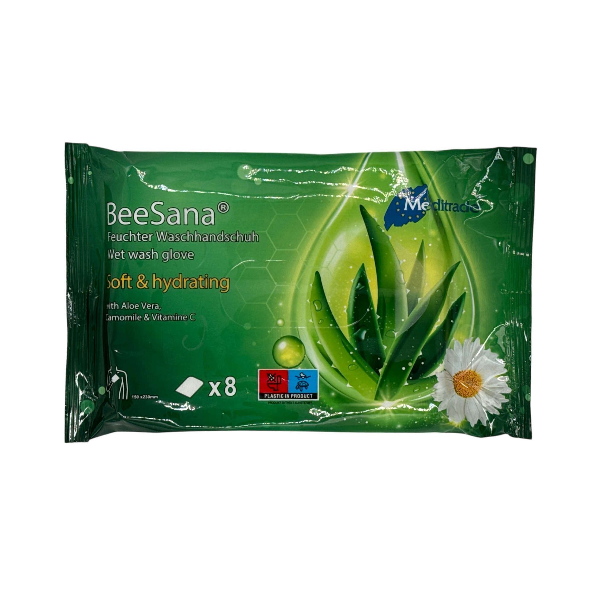 MediTrade Einmal-Waschhandschuh BeeSana® - Waschhandschuh - Vitamin C,Kamille & Aloe Vera (8-St)