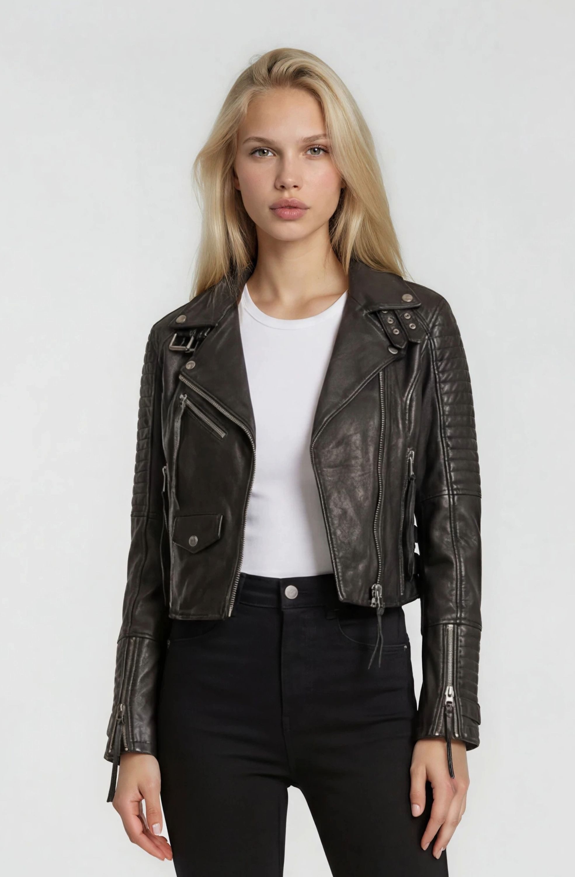 trueprodigy Lederjacke Freya mit Reißverschluss Details