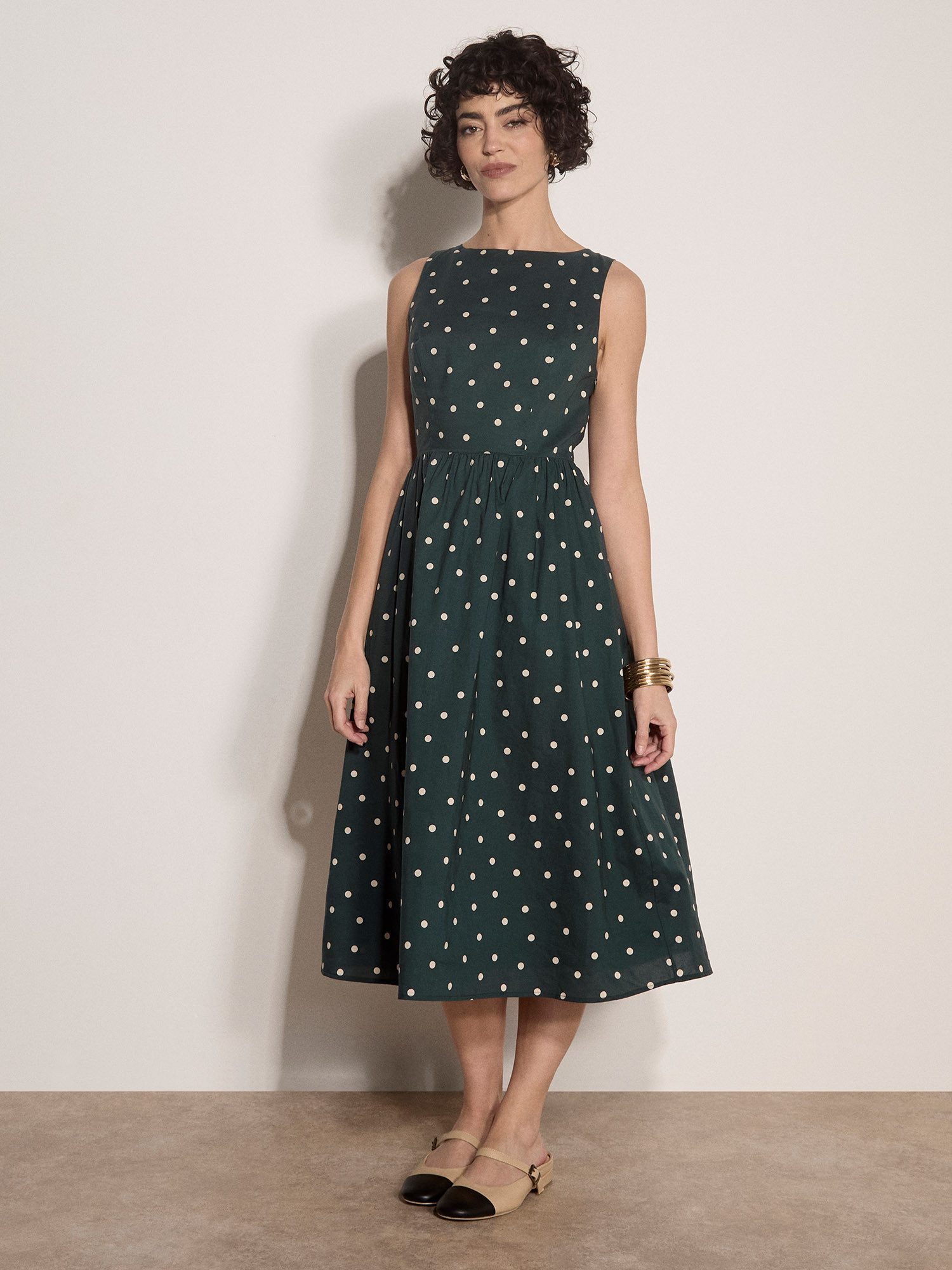 Apricot Midikleid Kleid mit Polka-Dot-Muster mit Schlüssellochausschnitt am Rücken