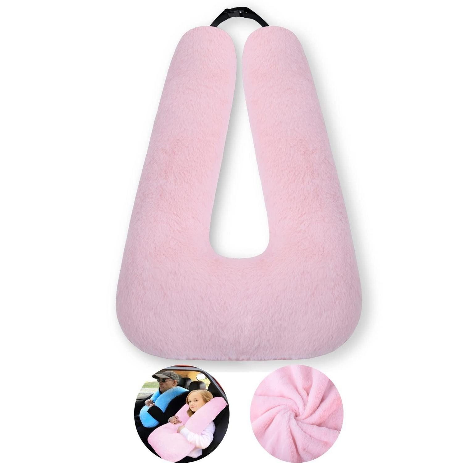 LuxusKollektion Reisekissen Reisekissen Nackenkissen Kinder Sicherheitsgurt Kaninchenfell Rosa
