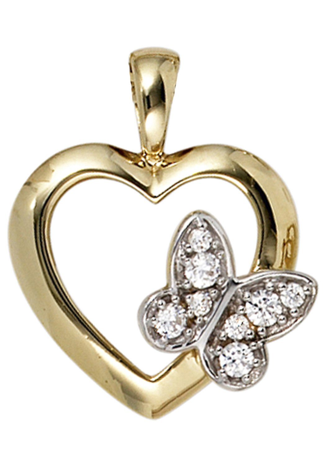 JOBO Herzanhänger Anhänger Schmetterling, 333 Gold mit Zirkonia
