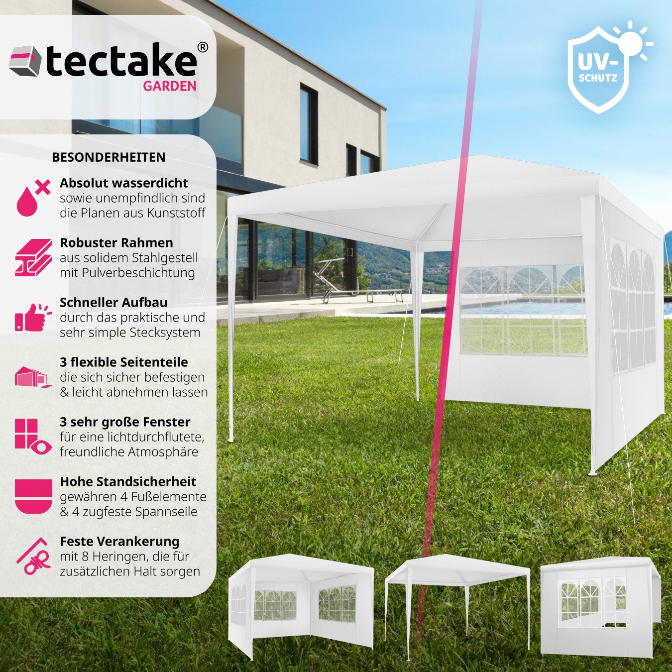 tectake Pavillon Terrassenüberdachung Borientalischan 3x3m mit günstig online kaufen