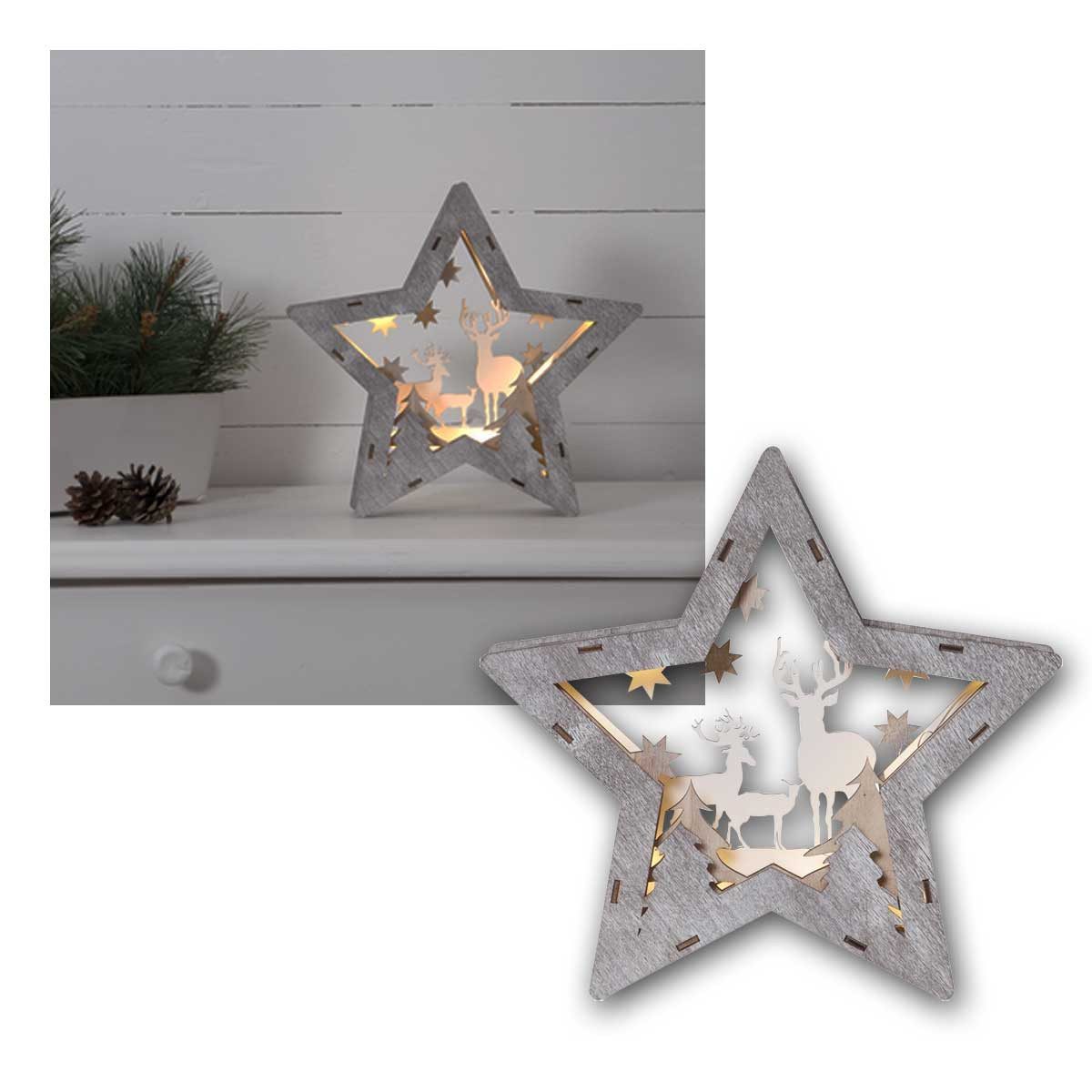 STAR TRADING LED Fensterleuchter Dekostern "Fauna" 10 LED warmweiß 24x25cm aus Holz, warmweiß