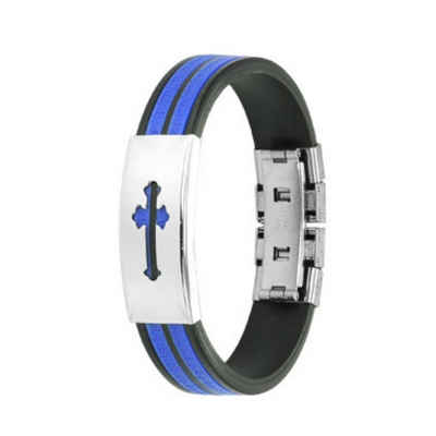 BUNGSA Armband Armband Mittelalter Kreuz Schwarz-Blau aus Gummi Unisex (1 Armband, 1-tlg), Bracelet Armschmuck