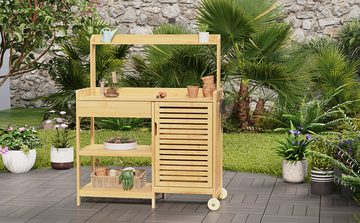 Dripex Pflanztisch Gartentisch, Beistelltisch mit Unterschrank, Besteht aus Bambus