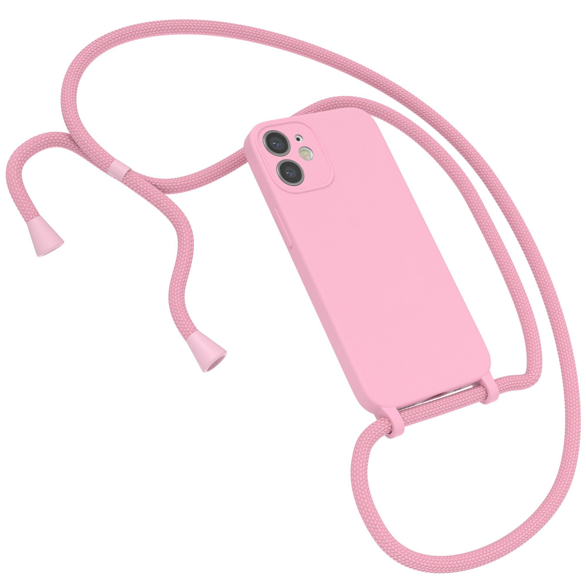 EAZY CASE Handykette Silikon Kette für Apple iPhone 12 Mini 5,4 Zoll, Handykette Silicon Band Kette zum Umhängen für Unterwegs Kordel Rosa