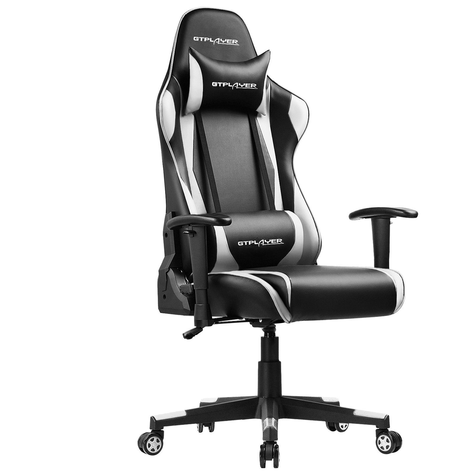 GTPLAYER Gaming-Stuhl Bürostuhl Ergonomische Design inkl. Lenden- und Nackenkissen, The reclining function supports the waist weiß