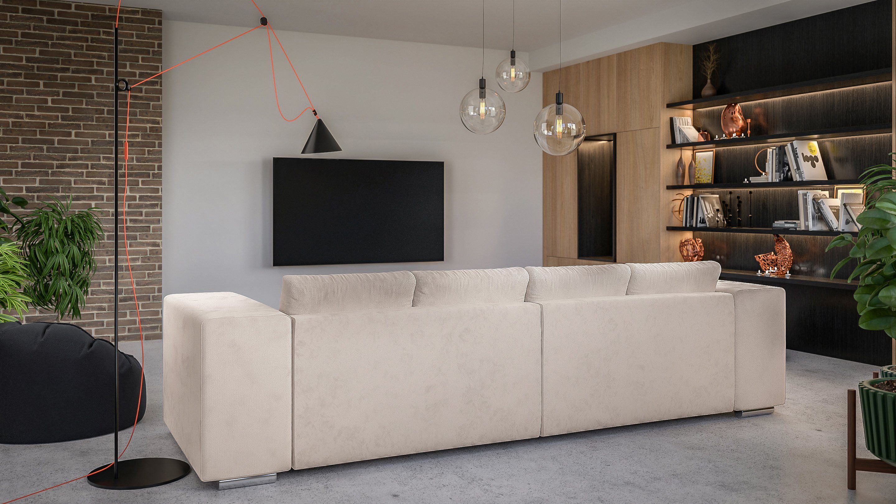 S-Style Möbel Big-Sofa Cork mit 5-Sitzer Schlaffunktion, Wellenfederung Beige mit