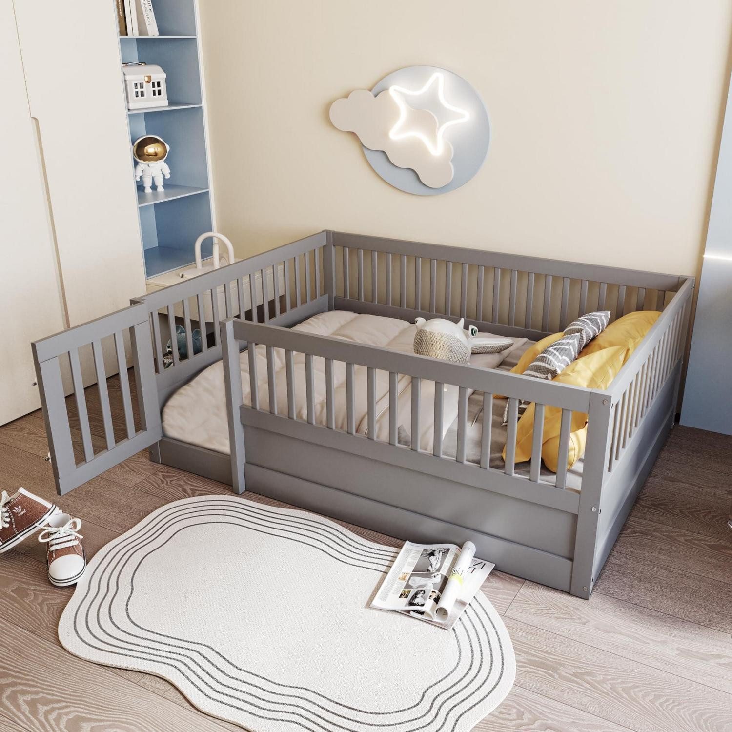 LuxusKollektion Hausbett Kinderbett 140x200 mit Gitter & Tür