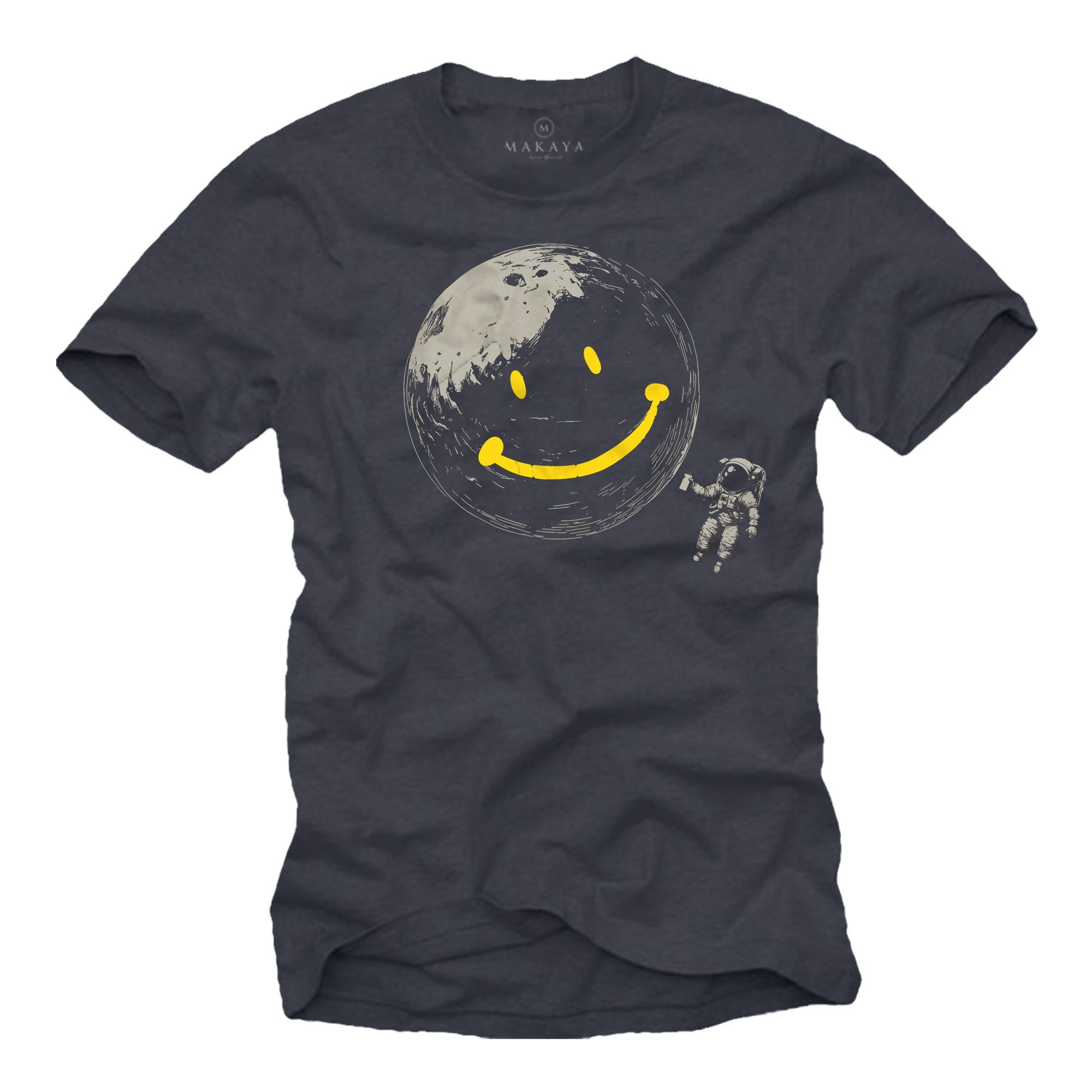 MAKAYA T-Shirt Cooles Shirt für Herren mit Astronaut und Smile Motiv (Schwarz, Blau, Grün, Blaugrau, S, M, L, XL, XXL, 3XL, 4XL, 5XL) Baumwolle