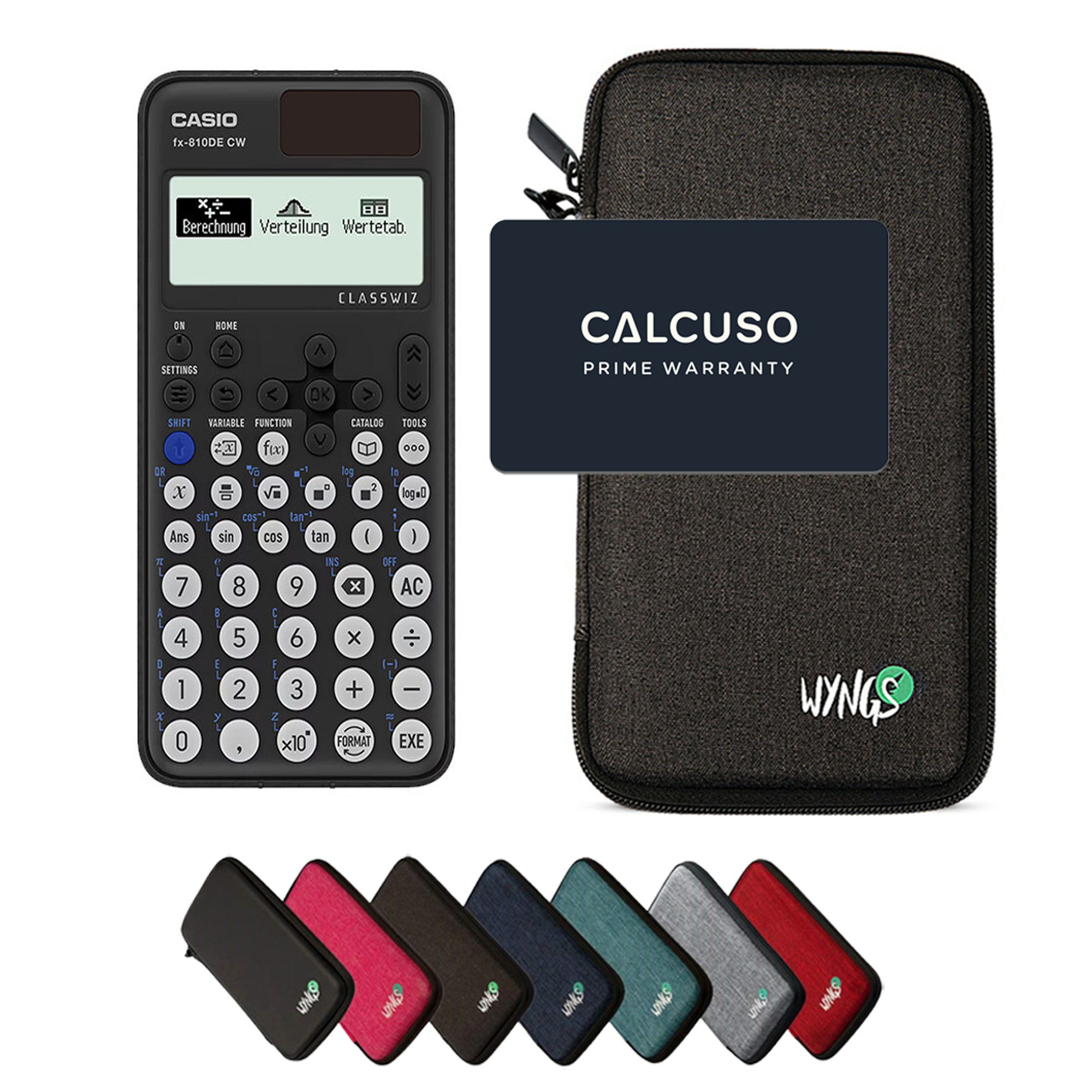 CASIO Taschenrechner fx-810DE CW ClassWiz inkl. WYNGS Schutztasche Dunkelgrau