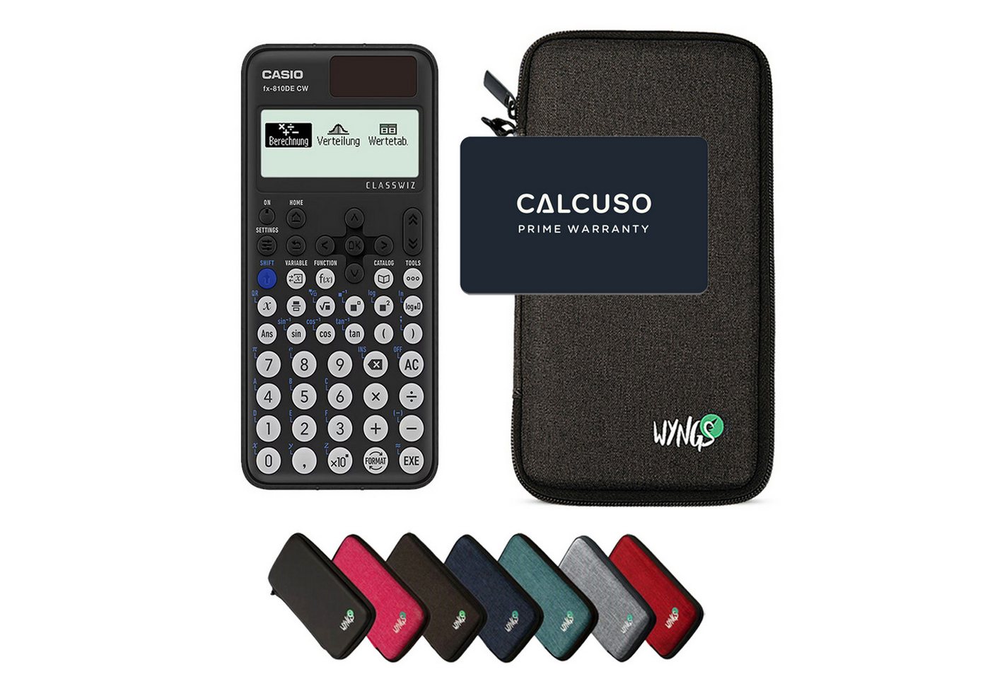 CASIO Taschenrechner fx-810DE CW ClassWiz inkl. WYNGS Schutztasche Dunkelgrau