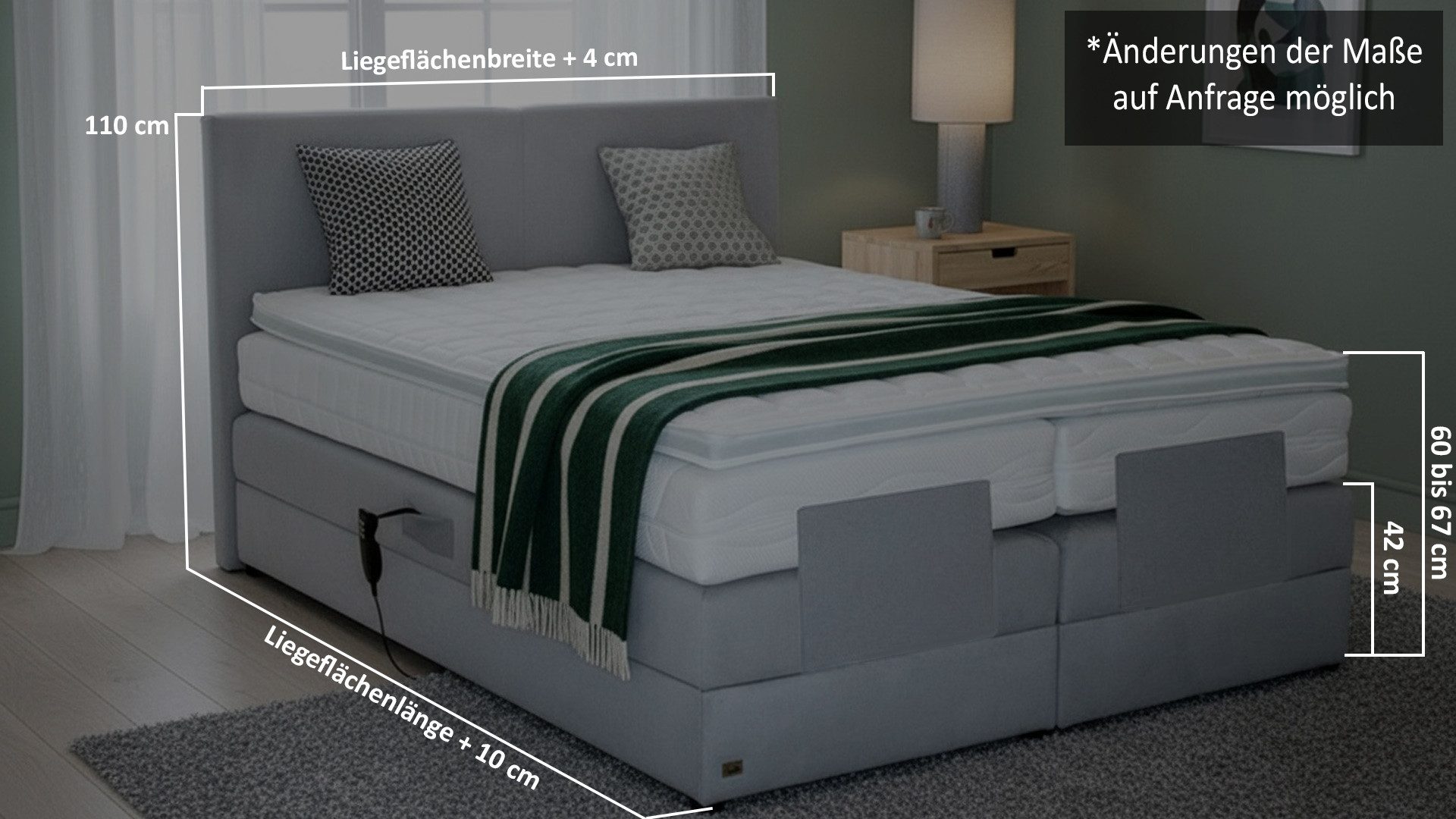 PAARA Boxspringbett Montana elektrisch verstellbar mit Motor alles, inkl. Matratze und Topper, mit einzigartigem Belüftungssystem
